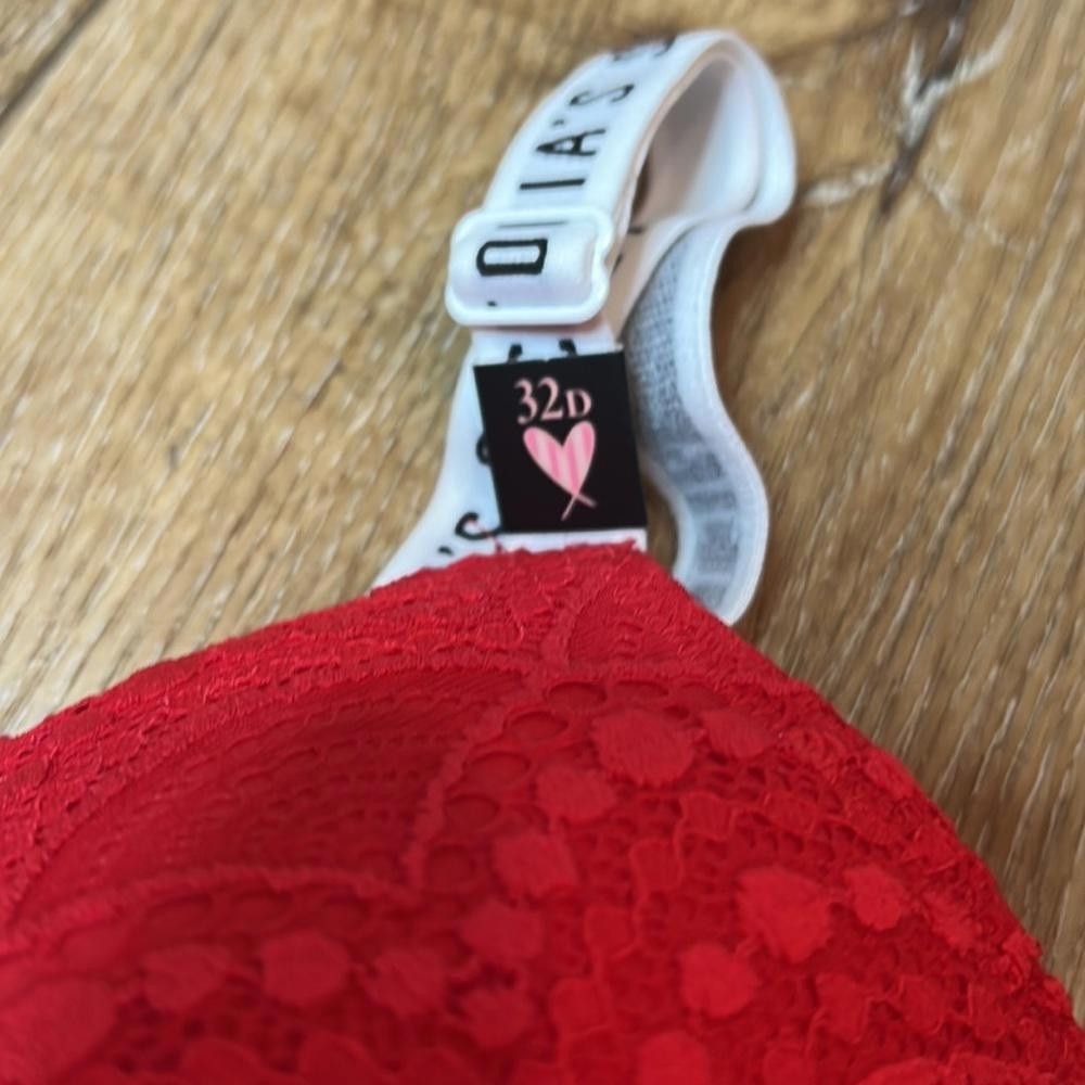 Designer NWOT Victoria’s Secret Red Lace Wireless T-Shirt Bra 32D Size ONE SIZE - 4 Thumbnail