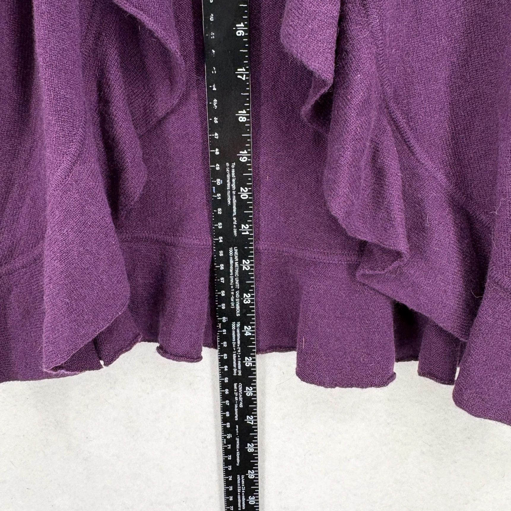 Vintage Kinross Cashmere Cardigan Sweater Womens Medium Purple Ruffle Hem Open Front Knit 100% Cashmere V-Neck Long Sleeve Solid Fall Winter Size M / US 6-8 / IT 42-44 - 6 Thumbnail