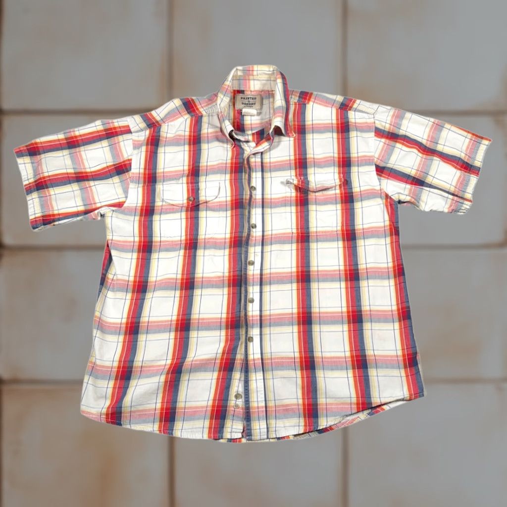 Wrangler VINTAGE Wrangler Shirt Wrangler Plaid Cotton Button-Down Madras Painted Desert White Red XL Mens Size US L / EU 52-54 / 3 - 1 Thumbnail