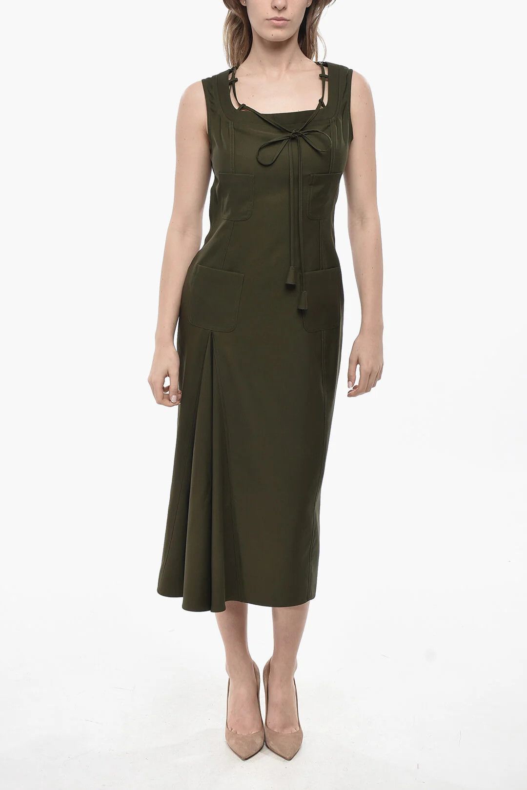 Gucci og1mm0326 Wool Sleeveless Dress in Military Green Size M / US 6-8 / IT 42-44 - 1 Thumbnail