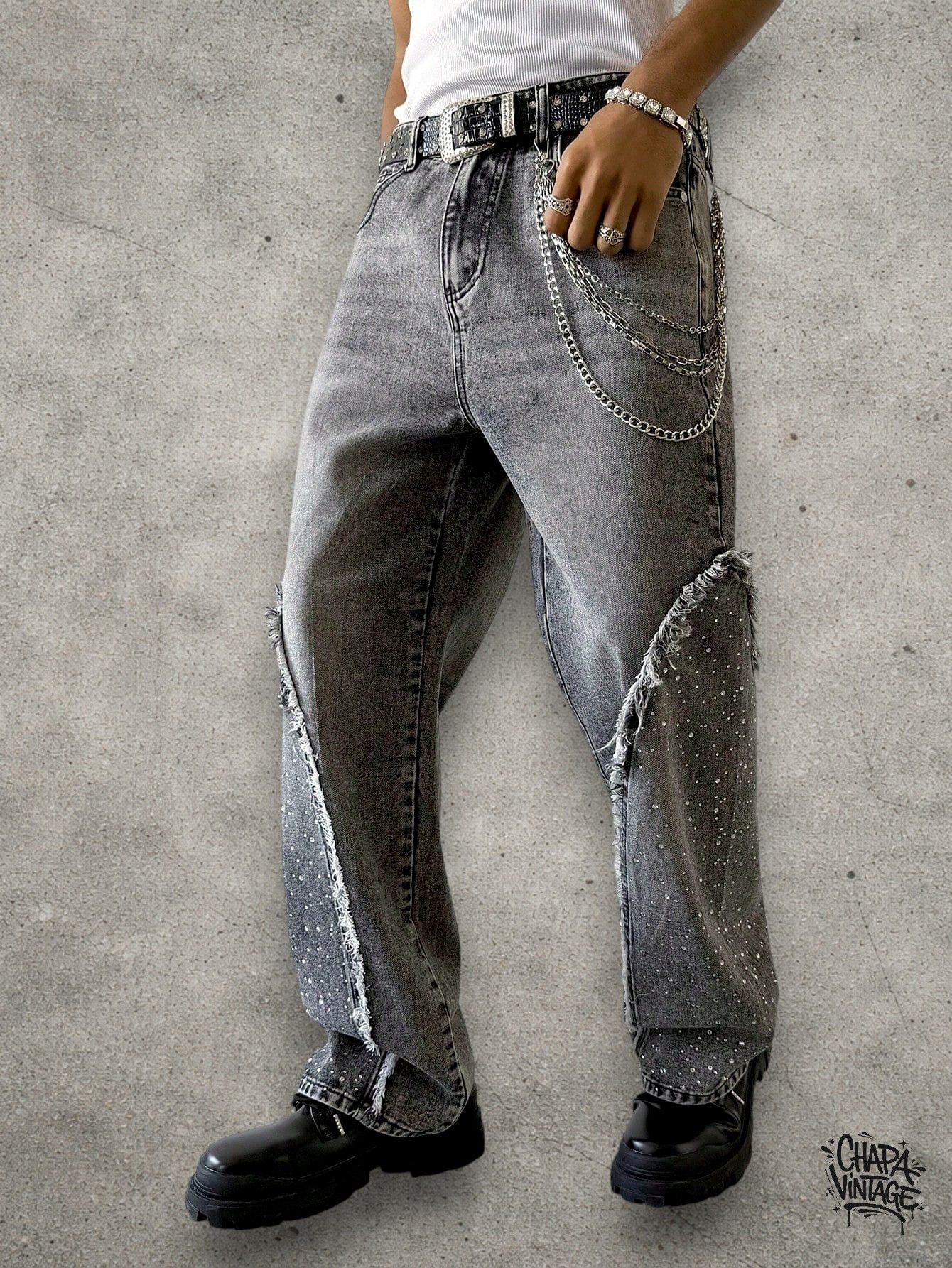 Japanese Brand Rhinestone washed jeans Size US 32 / EU 48 - 2 Thumbnail