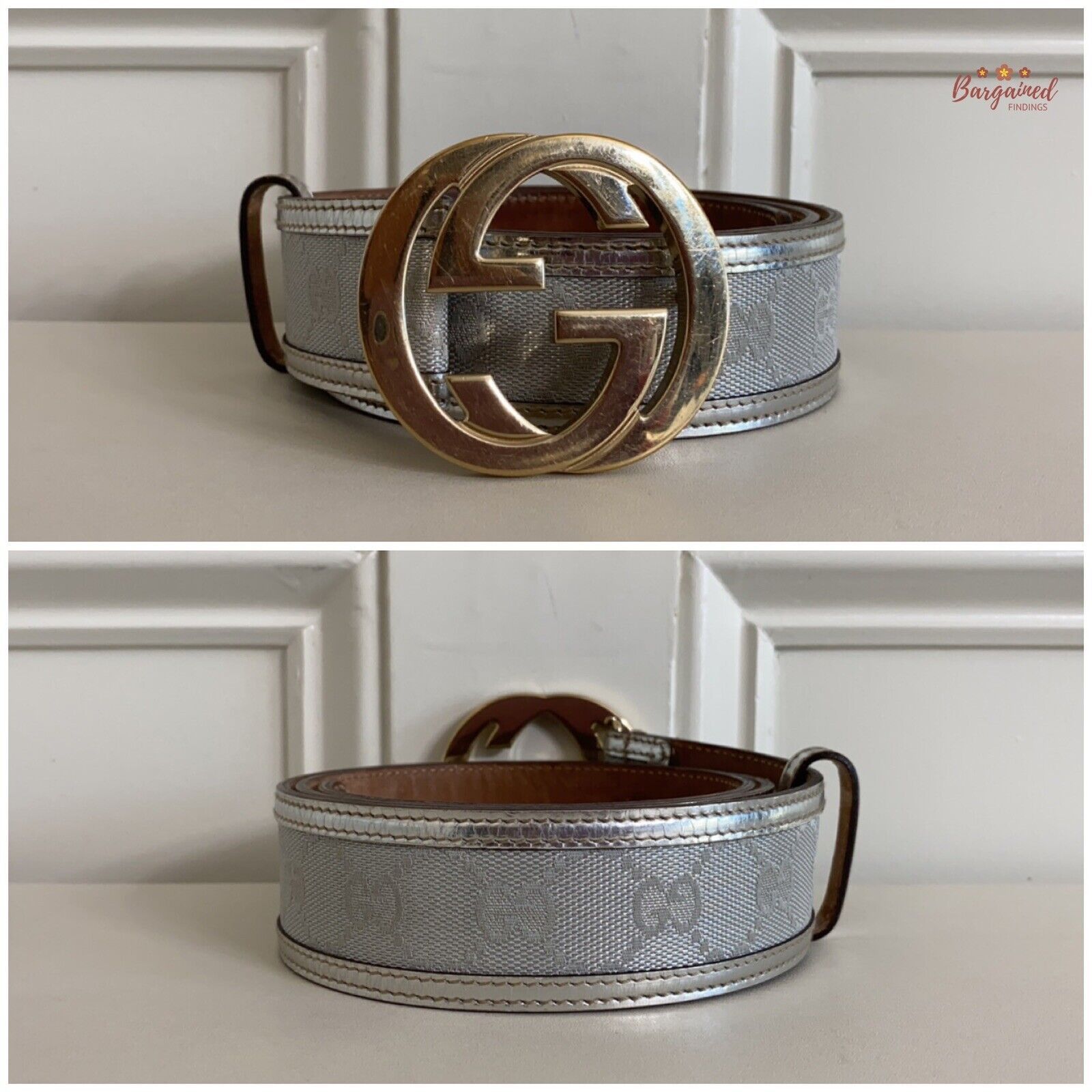 Gucci Gucci Monogram Canvas Leather GOLD Interlocking Buckle Belt Size 32 - 8 Thumbnail