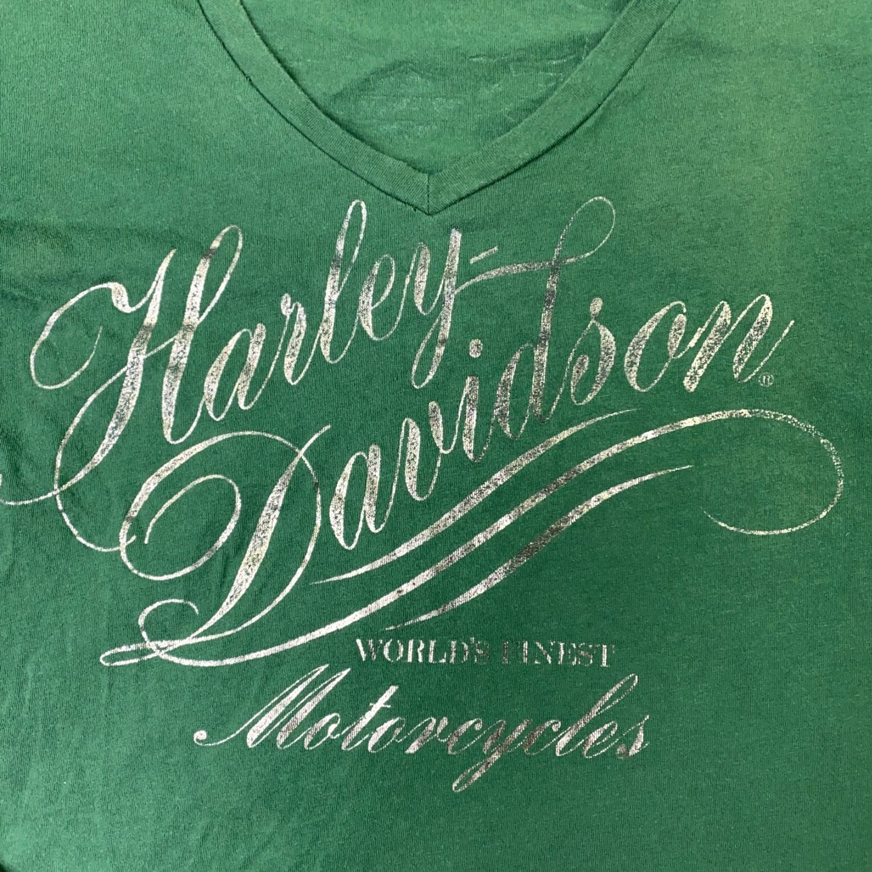 Harley Davidson Harley-Davidson Womens Medium Green V-Neck Long Sleeve T-Shirt Size M / US 6-8 / IT 42-44 - 3 Thumbnail