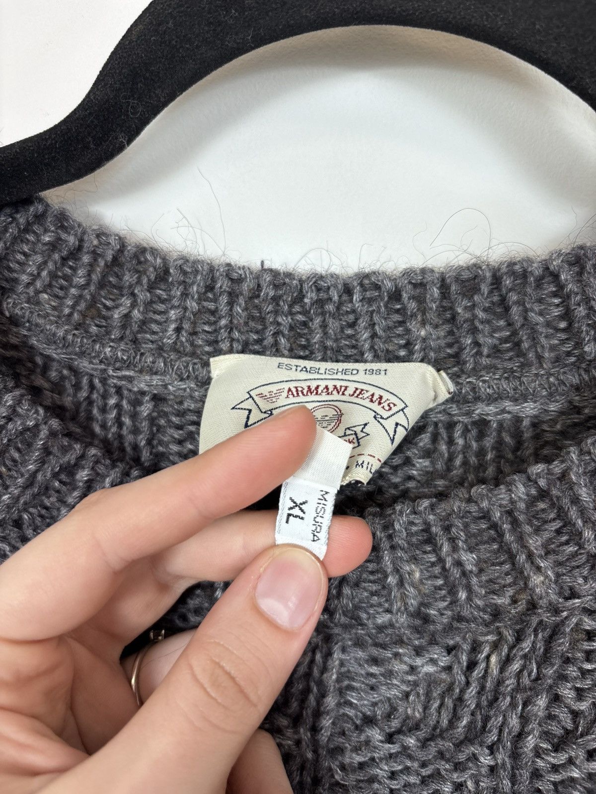 Armani Vintage 1990s Armani Jeans Men’s Grey Knit Sweater Pullover Size US XL / EU 56 / 4 - 9 Thumbnail