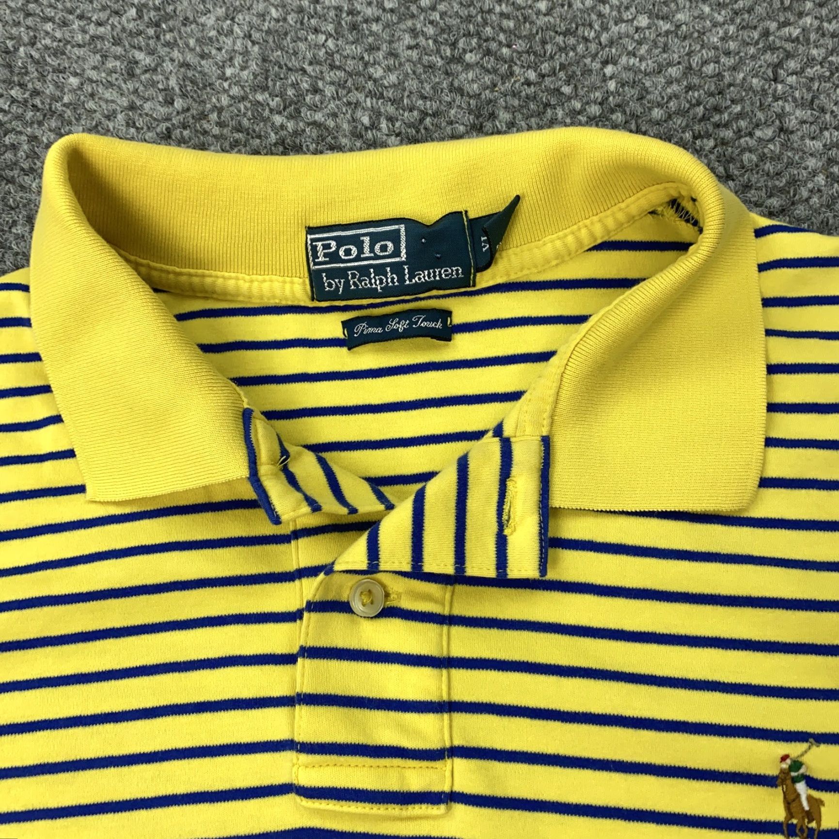 Polo Ralph Lauren Polo Ralph Lauren Yellow Blue Striped Polo Shirt Men's XL Pima Soft Touch Classic Size US XL / EU 56 / 4 - 3 Thumbnail