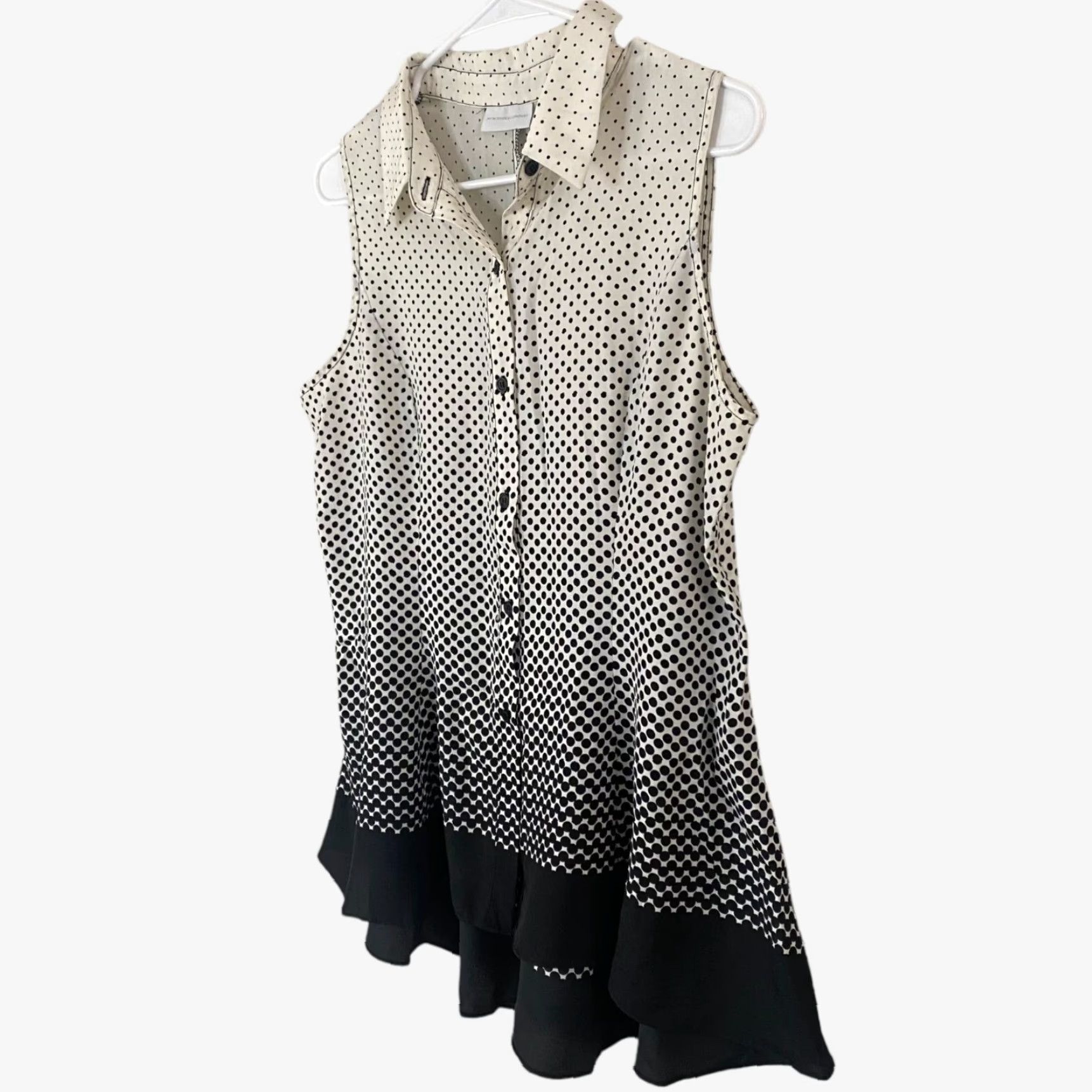 Vintage New York & Company Blouse Sleeveless Ombre Polka Dot Women's Medium White Black Size M / US 6-8 / IT 42-44 - 2 Thumbnail