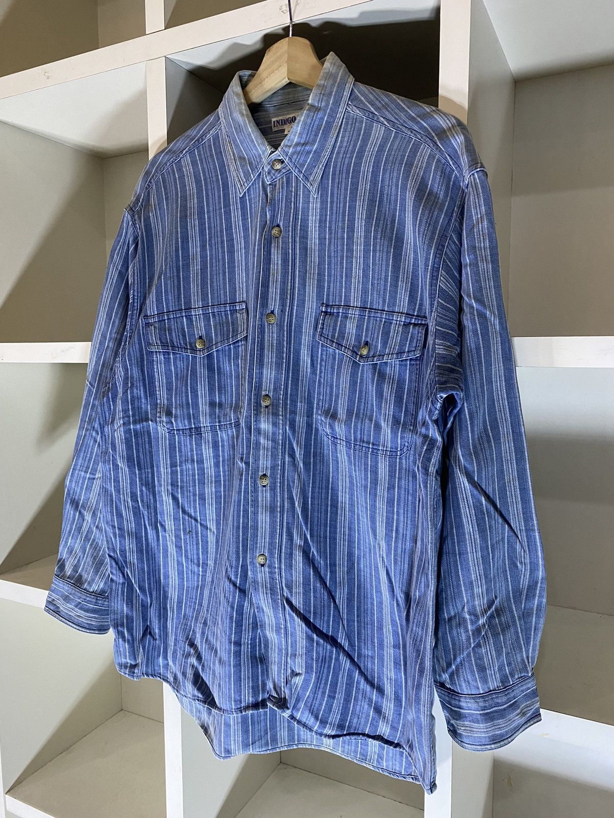 Indigo × Japanese Brand × Vintage Vintage Indigo Fire Flag Button Shirt Size US L / EU 52-54 / 3 - 3 Thumbnail