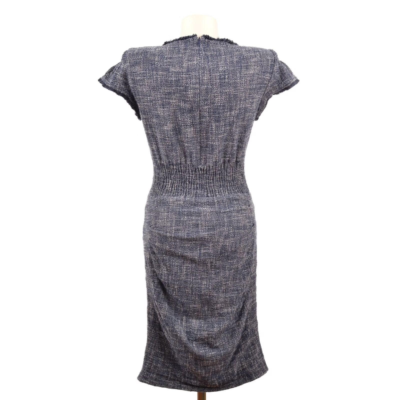 Maje VINTAGE Maje Rought Tweed Blue Dress Bleu Dress Knee Length E16ROUGHT 92% Cotton // 7% Polyamide // 1% Elastane Size 2 Womens Size XS / US 0-2 / IT 36-38 - 5 Thumbnail