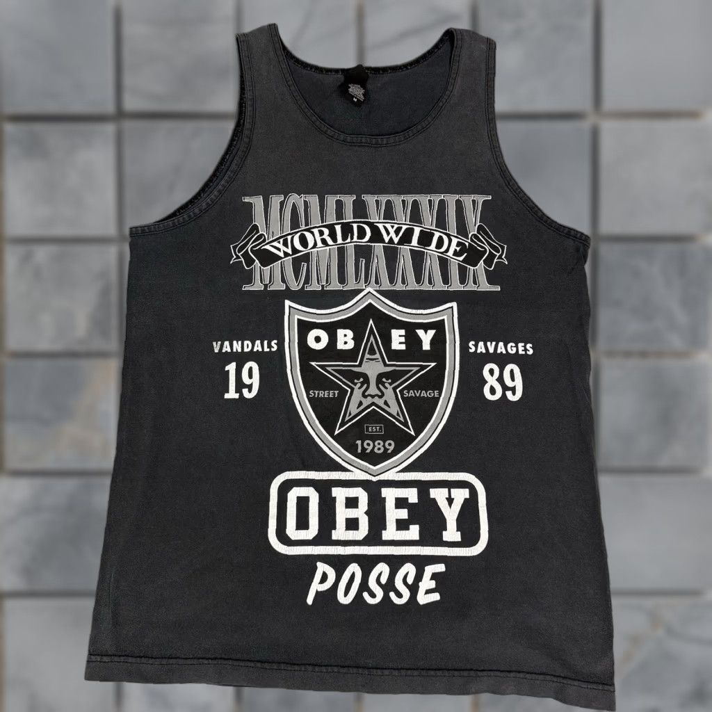 Obey OBEY Tank Top Mens M Black Shield Graphic Sleeveless Shirt Skate Streetwear Crew Neck T-Shirt Size US M / EU 48-50 / 2 - 1 Thumbnail