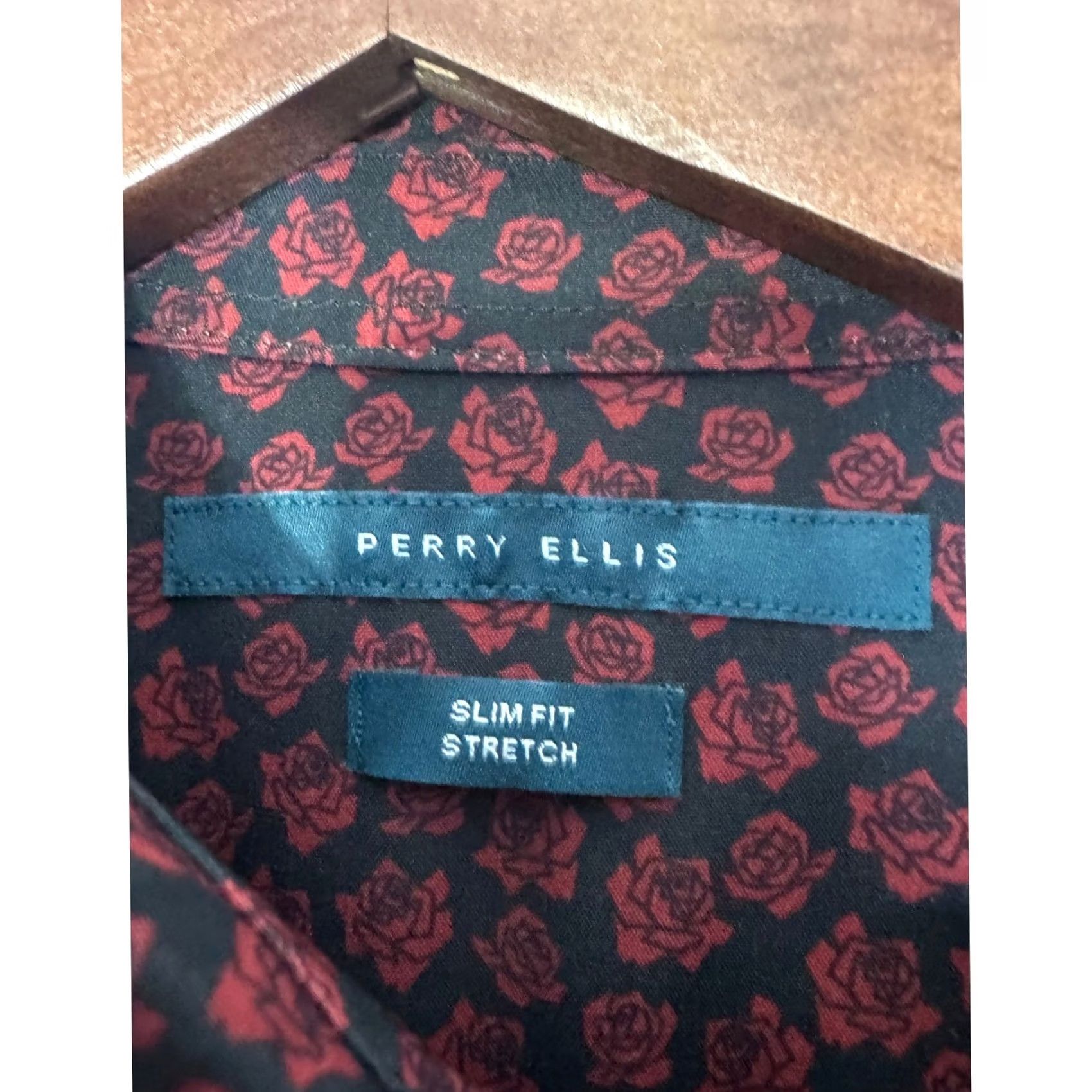Perry Ellis Perry Ellis Shirt Men Rose Floral Button-Down Short Sleeve Slim Fit Stretch Size US L / EU 52-54 / 3 - 6 Thumbnail