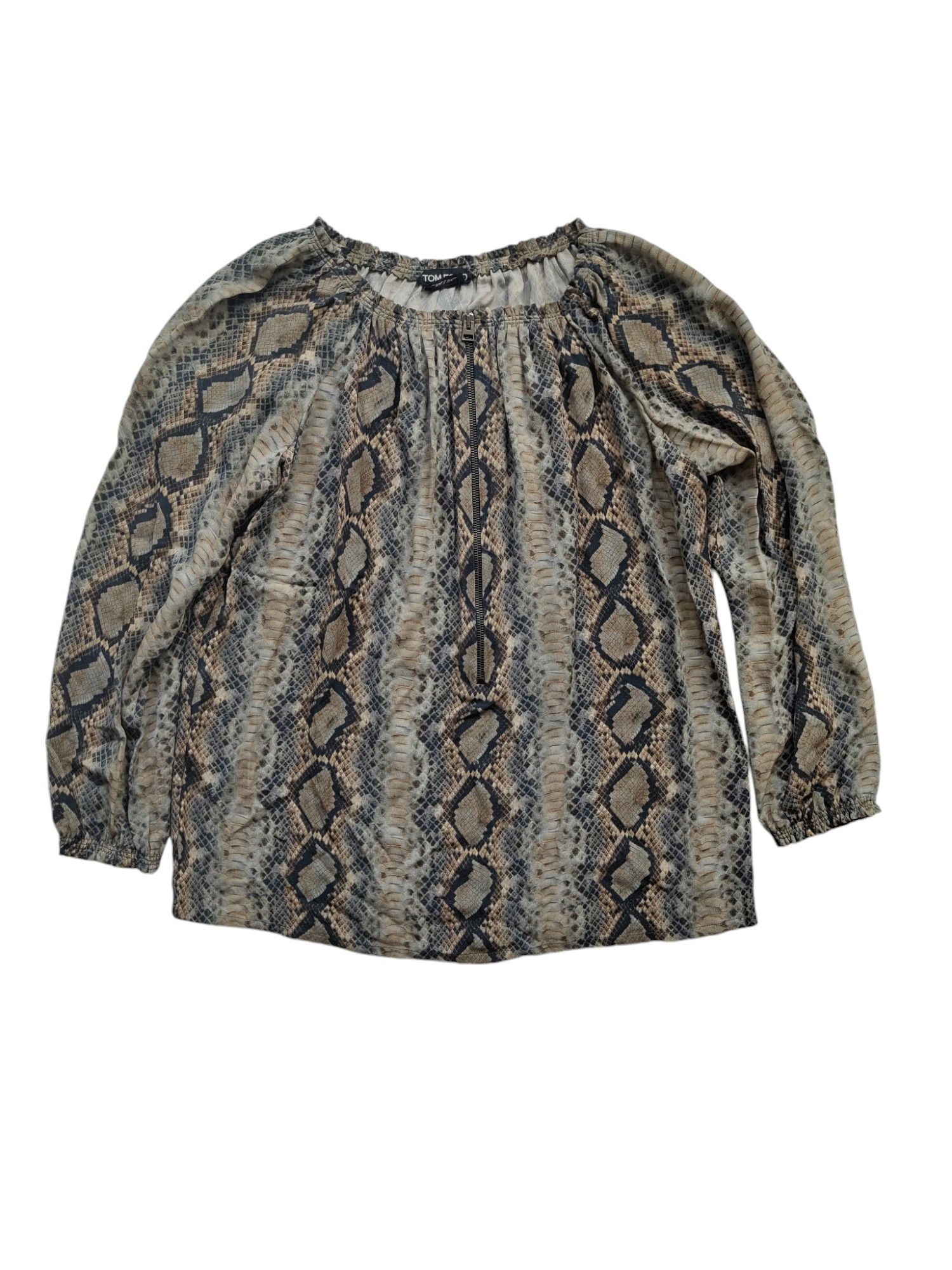 Snake Skin Pattern Blouse With Zipper Font Opening
