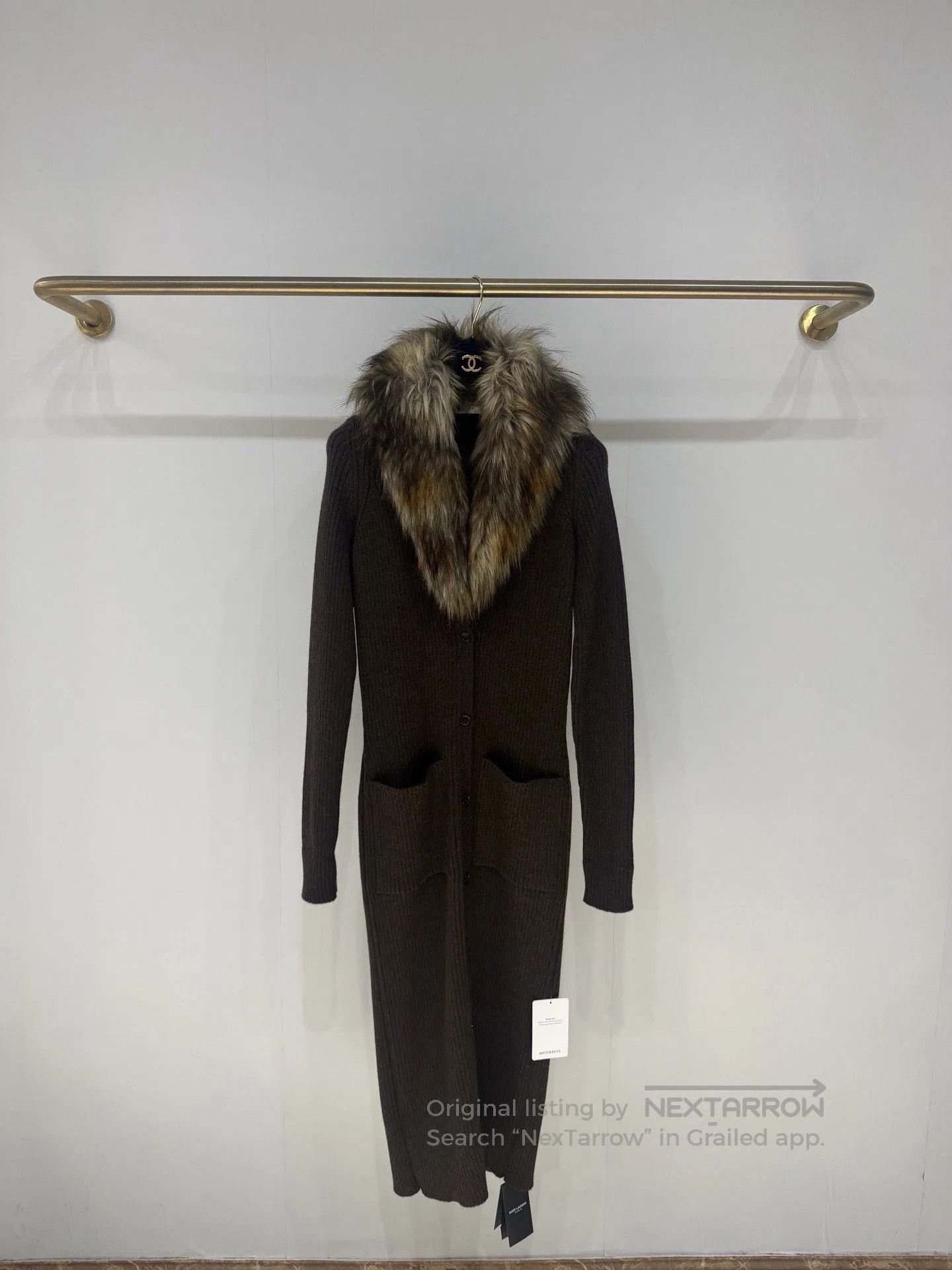 Saint Laurent Paris Saint Laurent Brown Fur Collar Wool Dress. Size S / US 4 / IT 40 - 1 Thumbnail