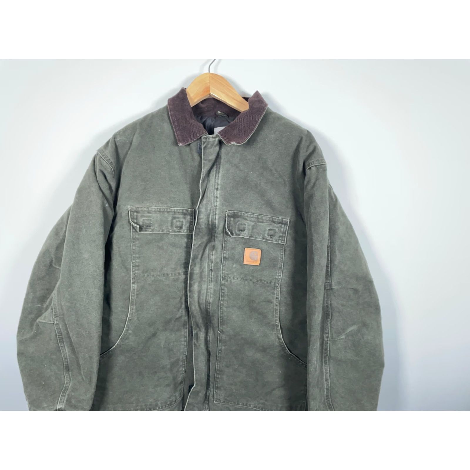 Carhartt VINTAGE Carhartt C26 Duck Canvas Jacket Mens 2XL Moss Green Quilted Lining Faded Bomber Jacket Casual Workwear 90s Grunge Retro Mens Size US XXL / EU 58 / 5 - 4 Thumbnail