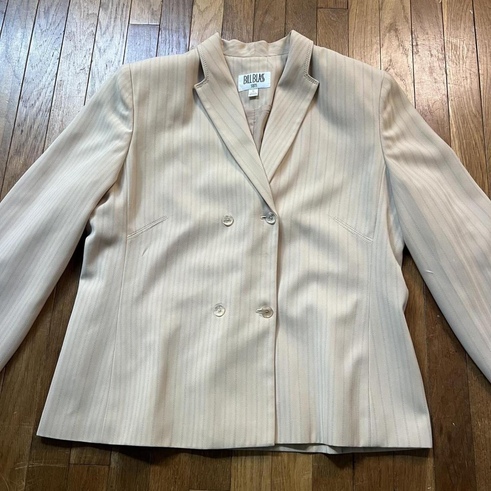 Bill Blass Vintage 80s Bill Blass Cream Pinstripe Blazer Size XL / US 12-14 / IT 48-50 - 3 Thumbnail