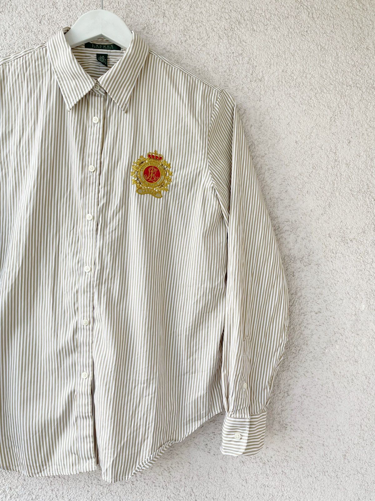 Polo Ralph Lauren × Vintage Ralph Lauren Women Vintage Stripe Shirt Size L Big Logo Size L / US 10 / IT 46 - 3 Thumbnail
