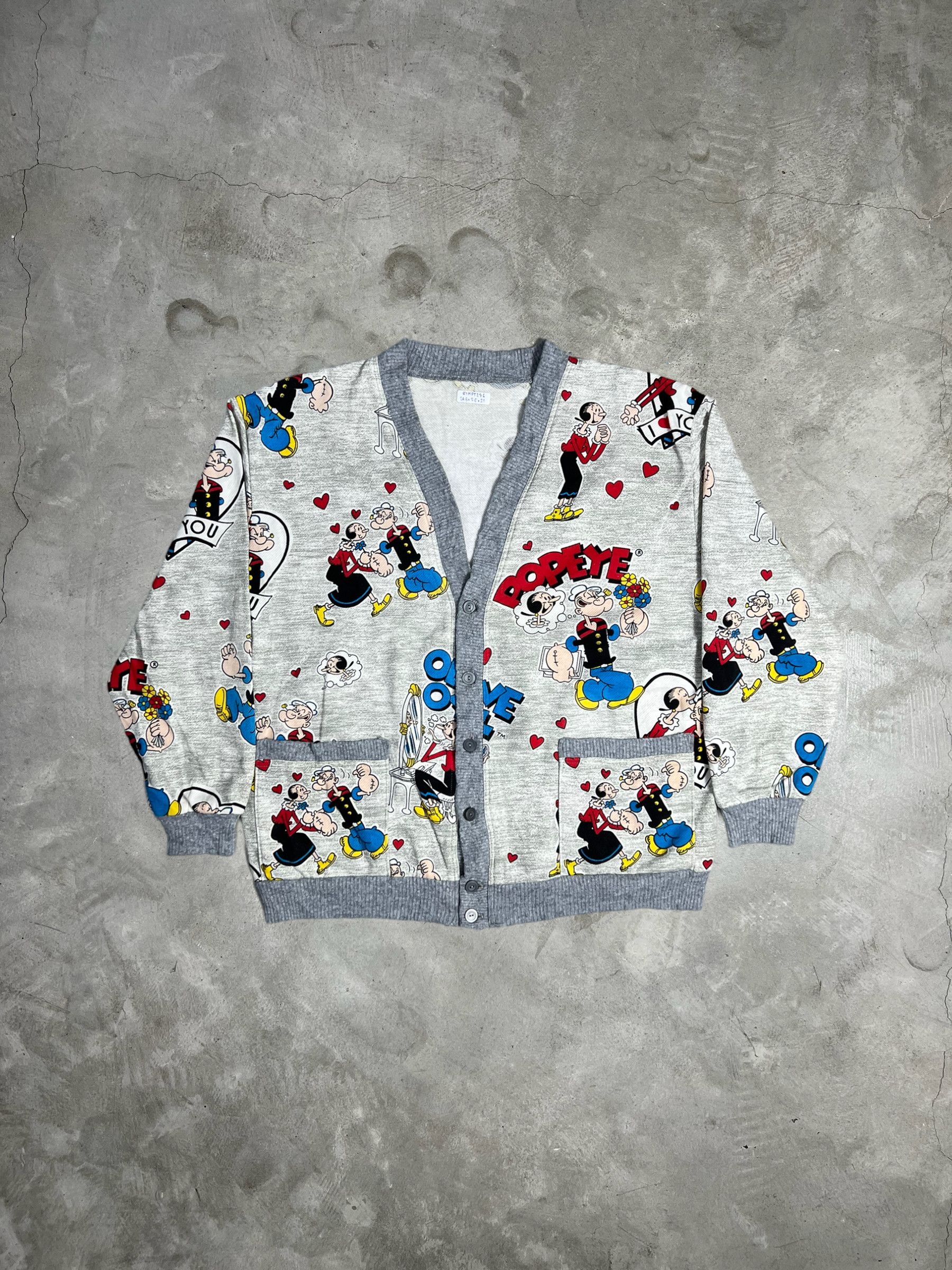 image of Vintage 90's Popeye The Sailor Man Ovp Cardigan (L) Gtmpt276 in Heather Gray, Women's (Size Large)
