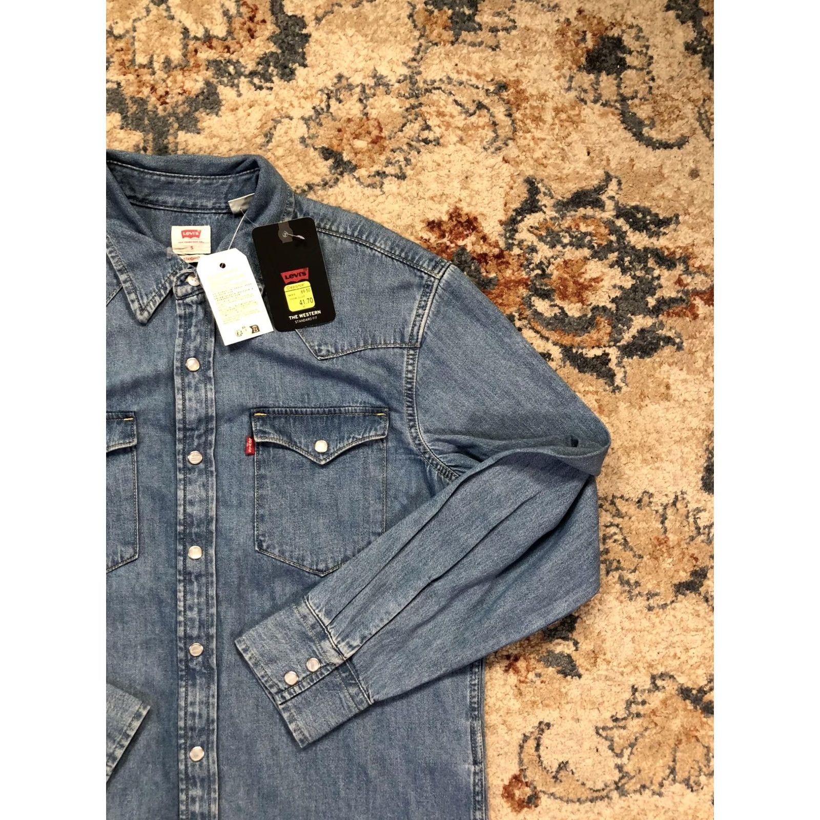 Levi's Levi's Shirt Mens S Blue Denim Western Snap Front Long Sleeve Standard Fit Size US S / EU 44-46 / 1 - 4 Thumbnail