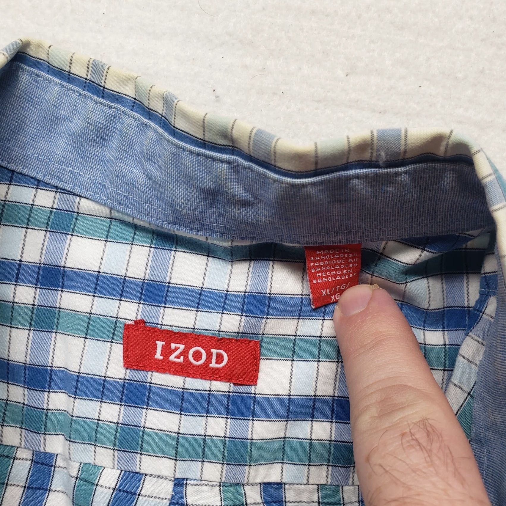 Izod IZOD Shirt Plaid Long Sleeve Button-Up Adult XL Blue Cotton Mens Size US XL / EU 56 / 4 - 3 Thumbnail