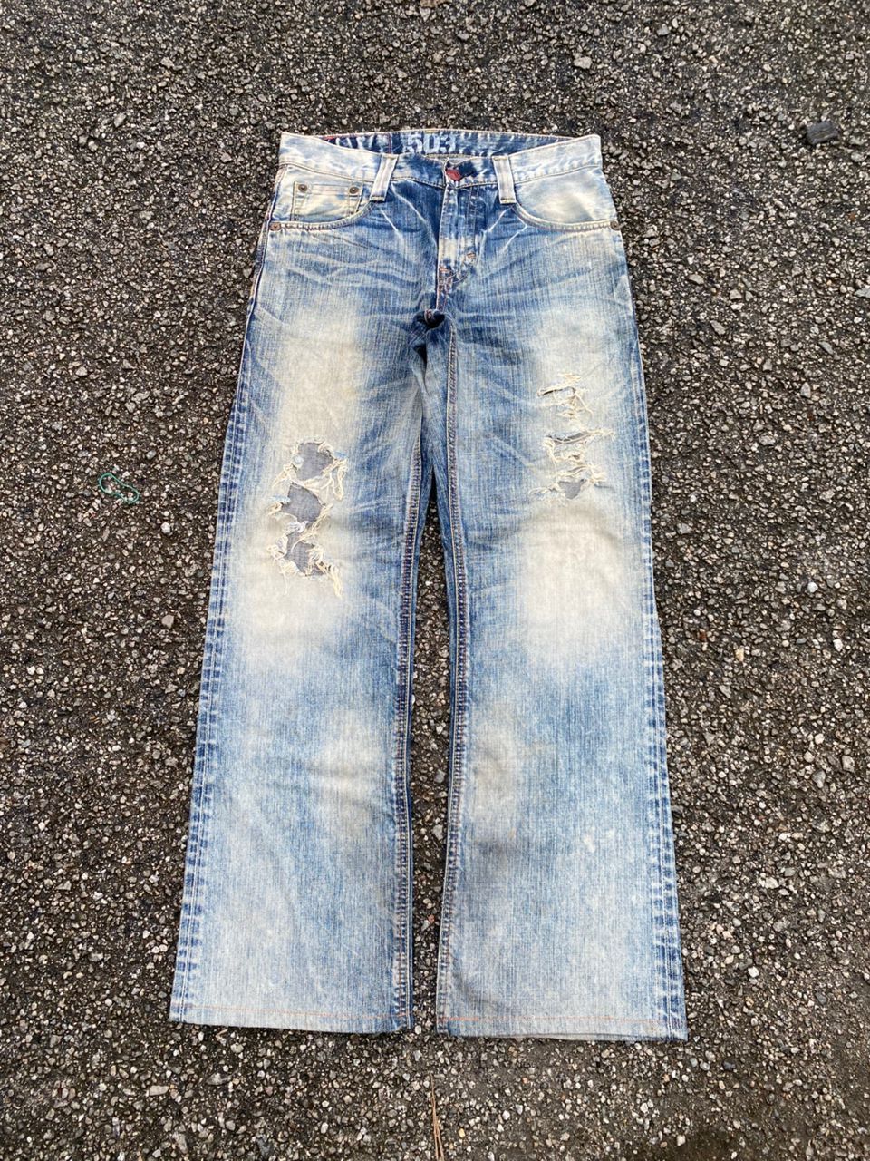 Edwin 💥FLARE💥VINTAGE EDWIN 503 BLUE DISTRESSED DENIM Denim Size US 31 - 1 Thumbnail
