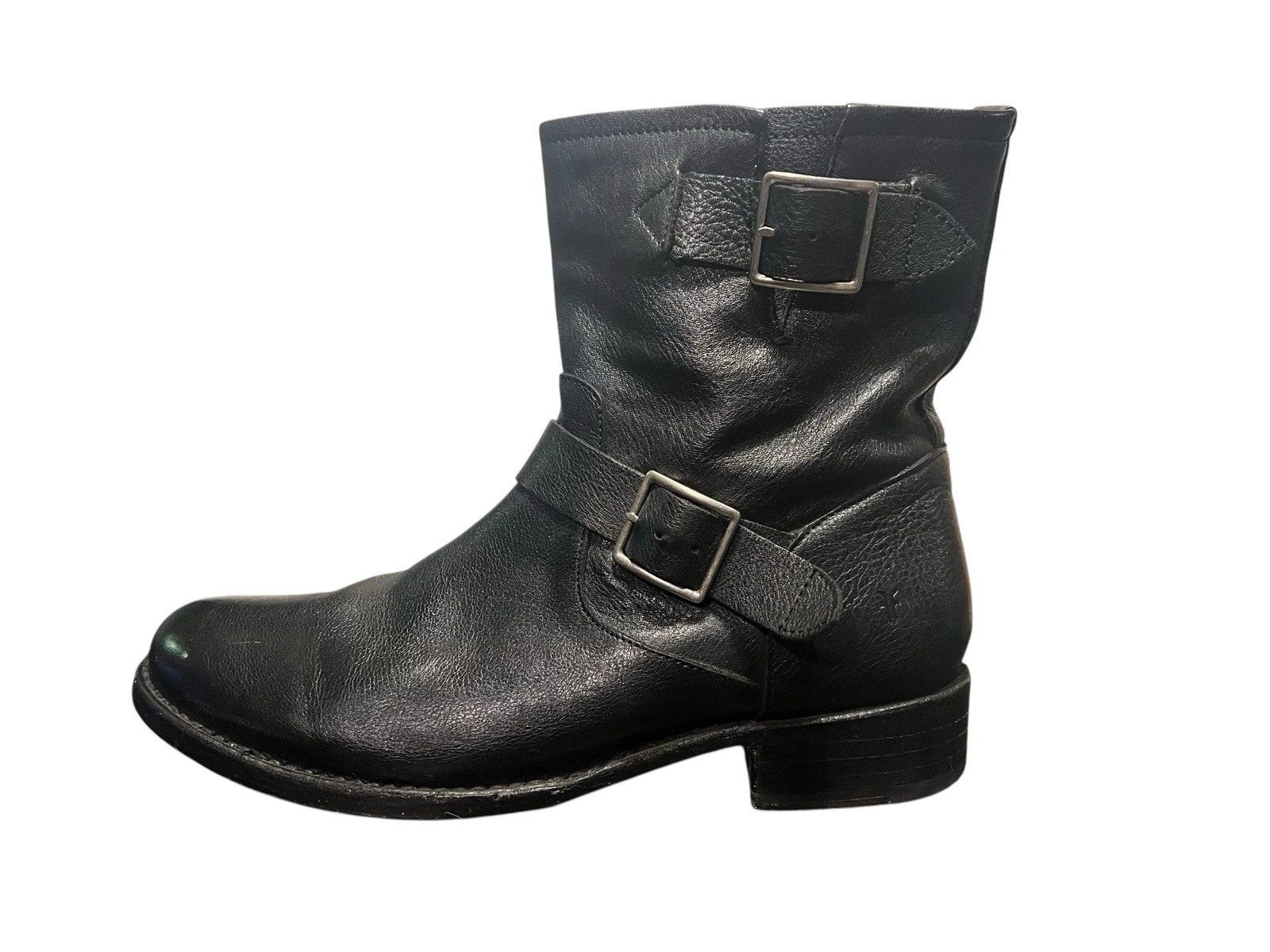 Frye Engineer Boots Black Leather 9.5 M Buckle