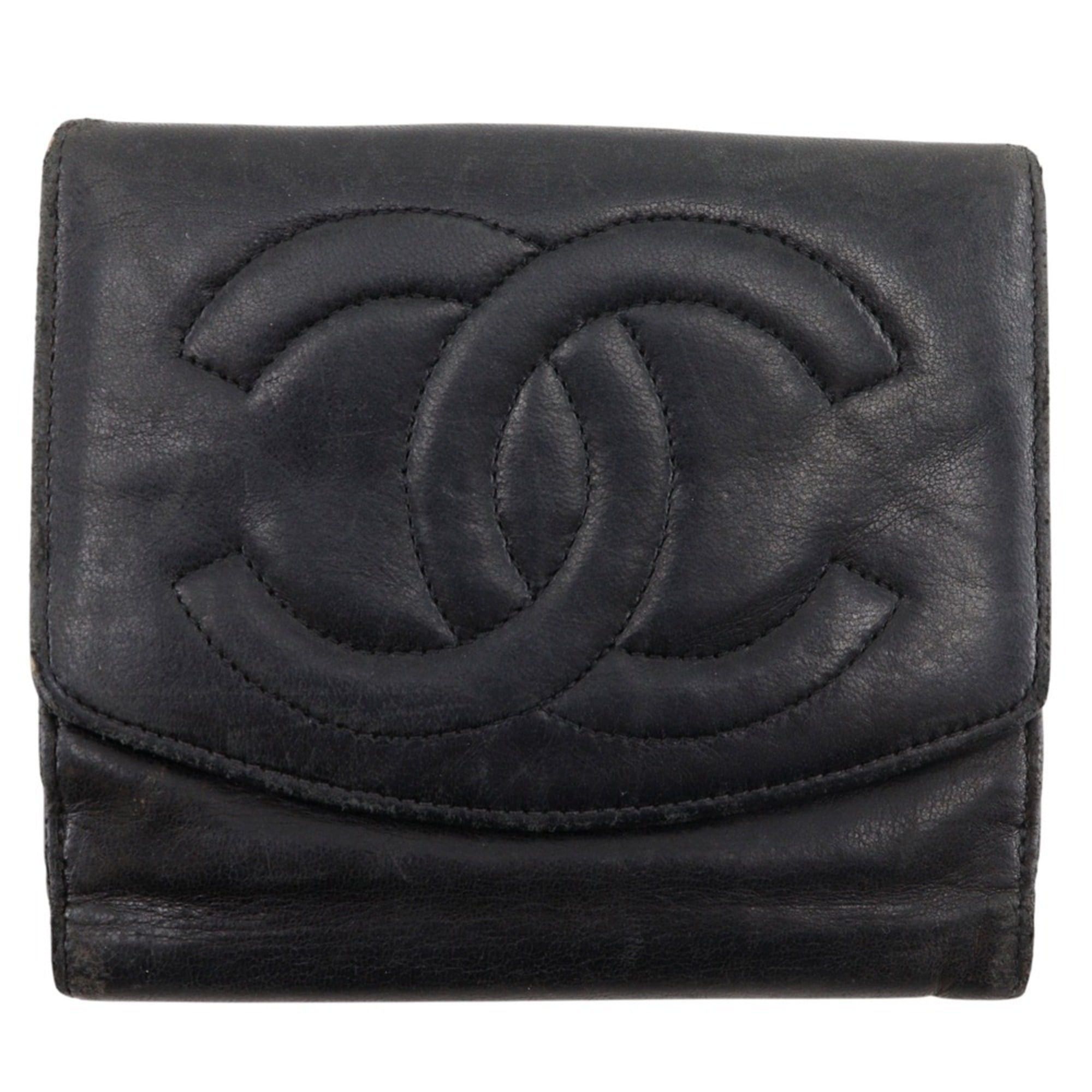 Chanel Chanel Coco Mark Bi-fold Wallet, Lambskin, Black, Snap Button, Women's Size ONE SIZE - 1 Thumbnail