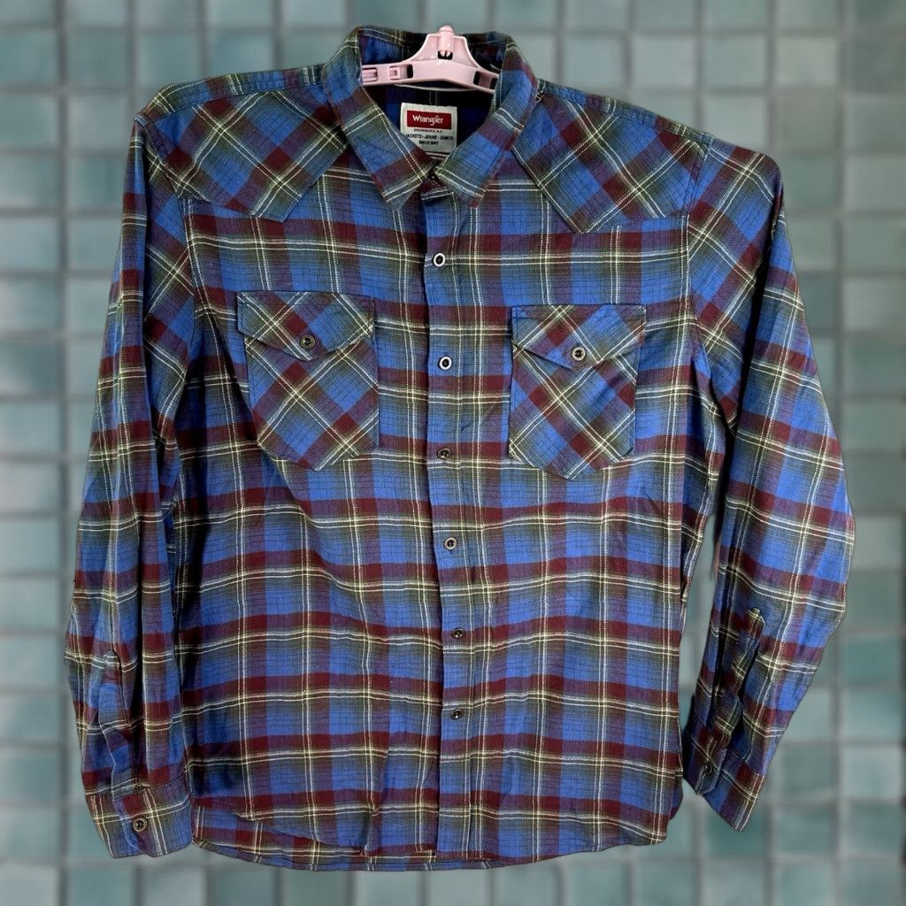Wrangler VINTAGE Wrangler Men’s Button-Up Shirt Long Sleeve Plaid Flannel Western Casual Size L Blue Size US L / EU 52-54 / 3 - 1 Thumbnail