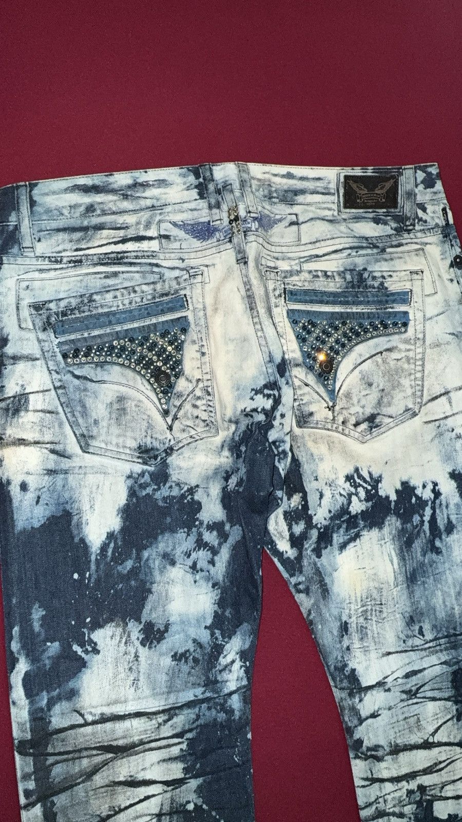Robins Jeans Robin’s Jean Acid Wash Studded Denim Blue Distressed Size US 38 / EU 54 - 2 Thumbnail