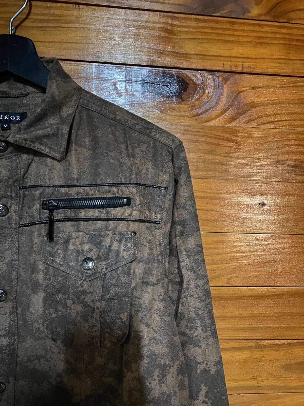 Japanese Brand Vintage MKOX Textured Utility Shirt Jacket Brown Long Sleeve Size US M / EU 48-50 / 2 - 7 Thumbnail