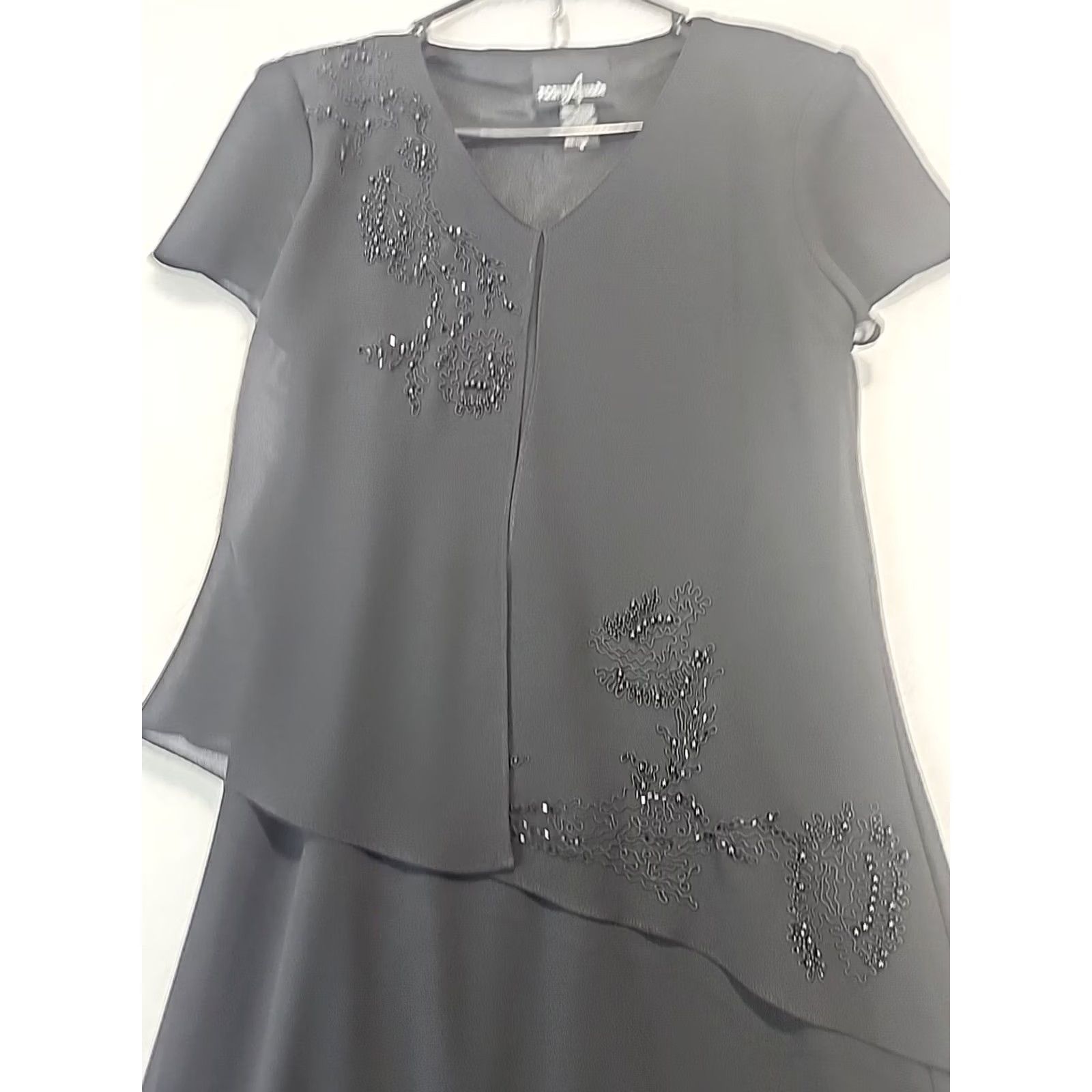 Vintage VINTAGE Positive Attitude Black Maxi Dress Beaded Bodice V-Neck Short Sleeve 8 Women Size M / US 6-8 / IT 42-44 - 6 Thumbnail