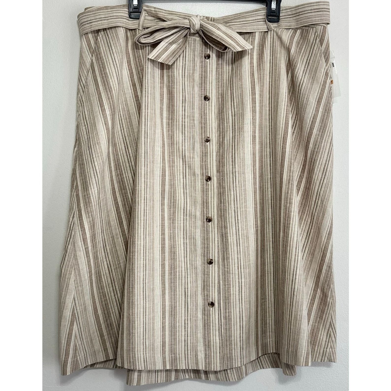 Comune Bar III Daydream Striped Linen Blend Belted Midi Skirt 16W Size 38" / US 16 / IT 52 - 1 Thumbnail