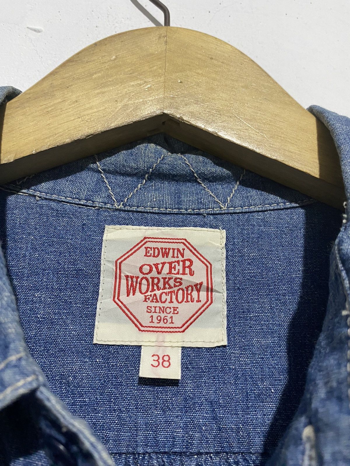 Edwin × Japanese Brand × Vintage 1990s edwin over works factory denim shirt Size US L / EU 52-54 / 3 - 8 Thumbnail