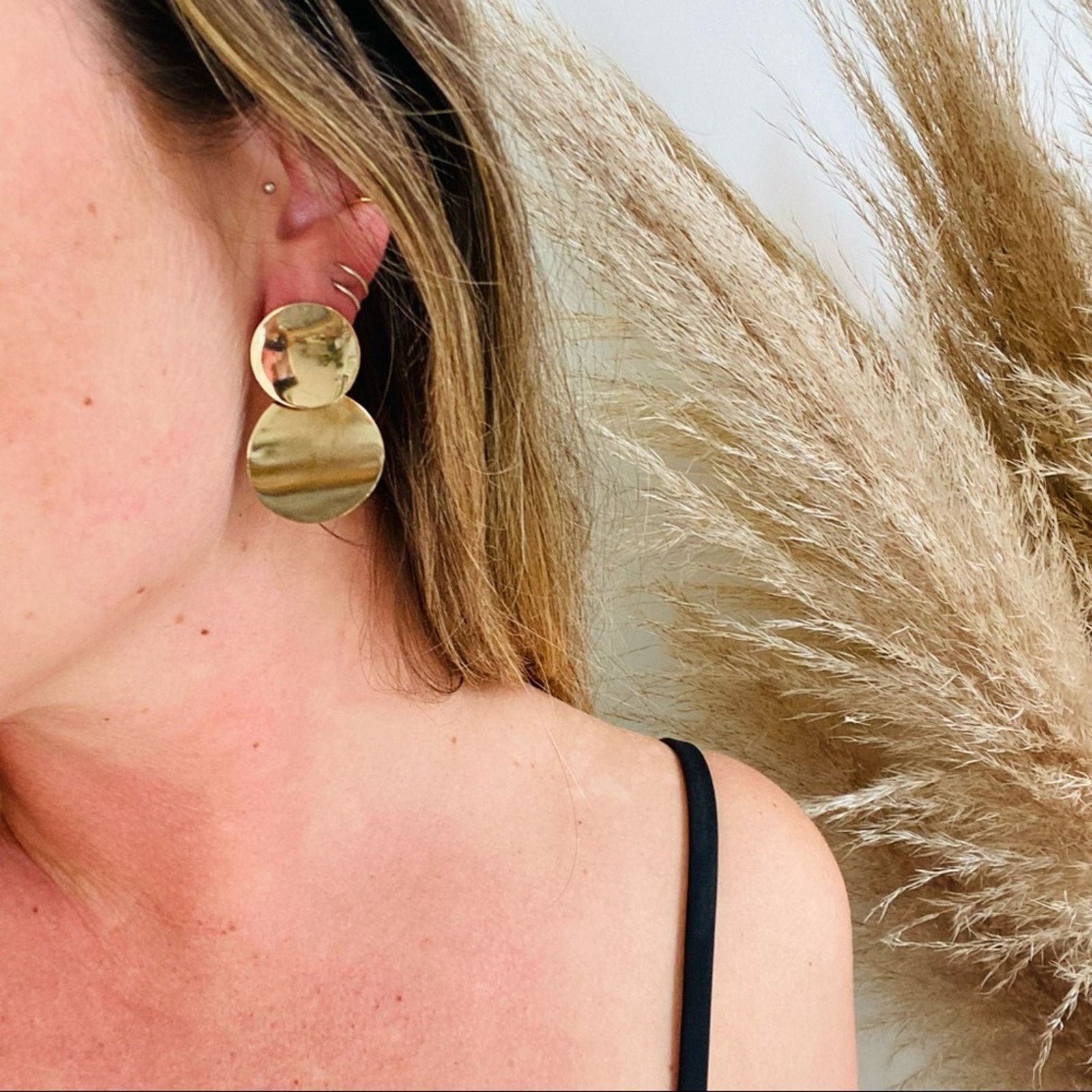 Nordstrom NEW NORDSTROM REVOLVE Gold Double Disc Drop Earrings Jewelry Size ONE SIZE - 8 Thumbnail