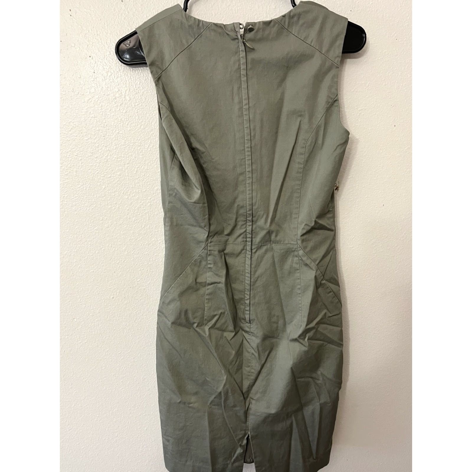 H&M H&M Sleeveless Back Zip Buttons Stretch Olive Green Sheath Dress Women's Size 6 Size M / US 6-8 / IT 42-44 - 3 Thumbnail