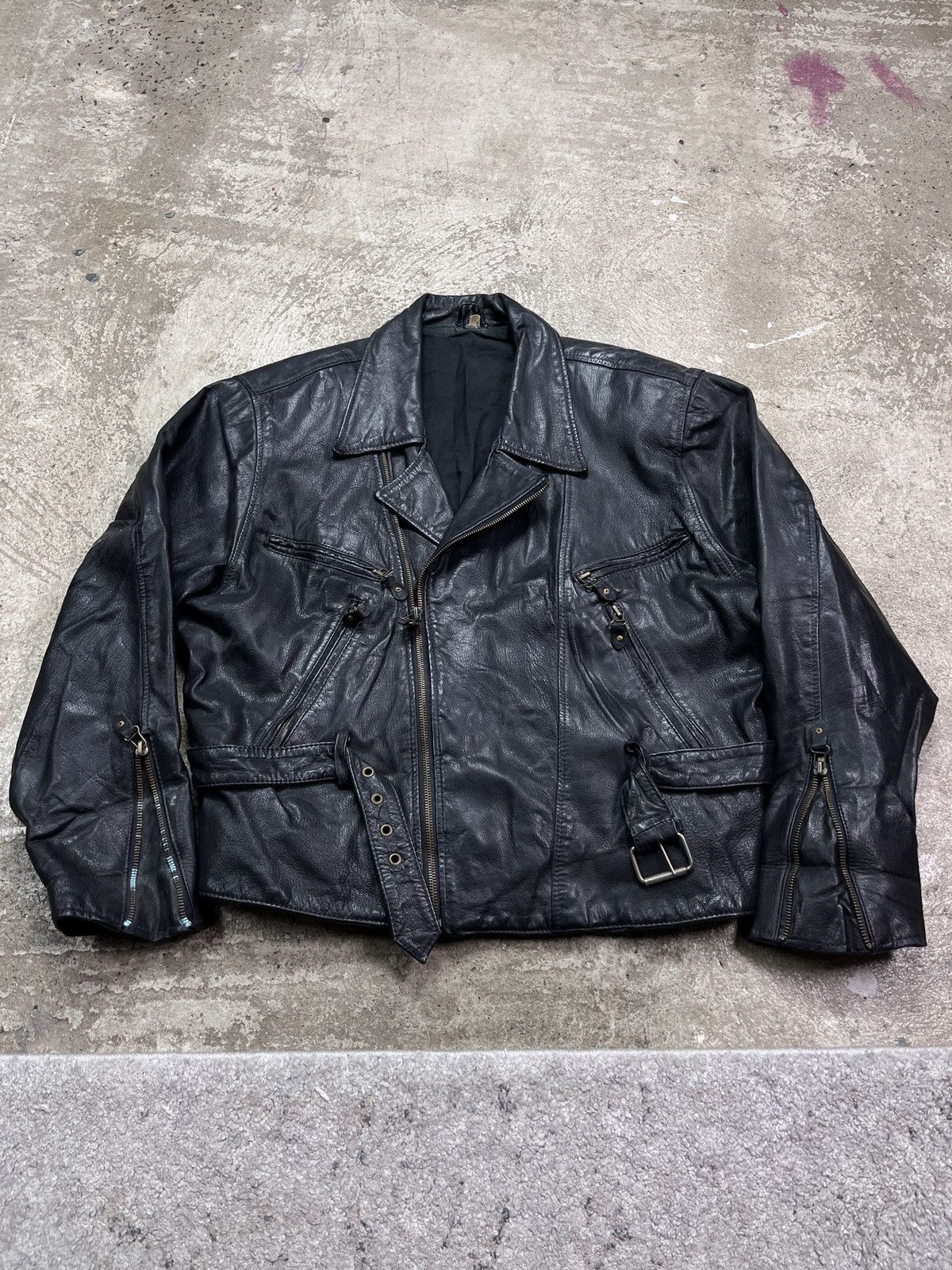 Vintage 1980s BOXY BIKER LEATHER JACKET - LOT № 2267 Size US L / EU 52-54 / 3 - 1 Thumbnail