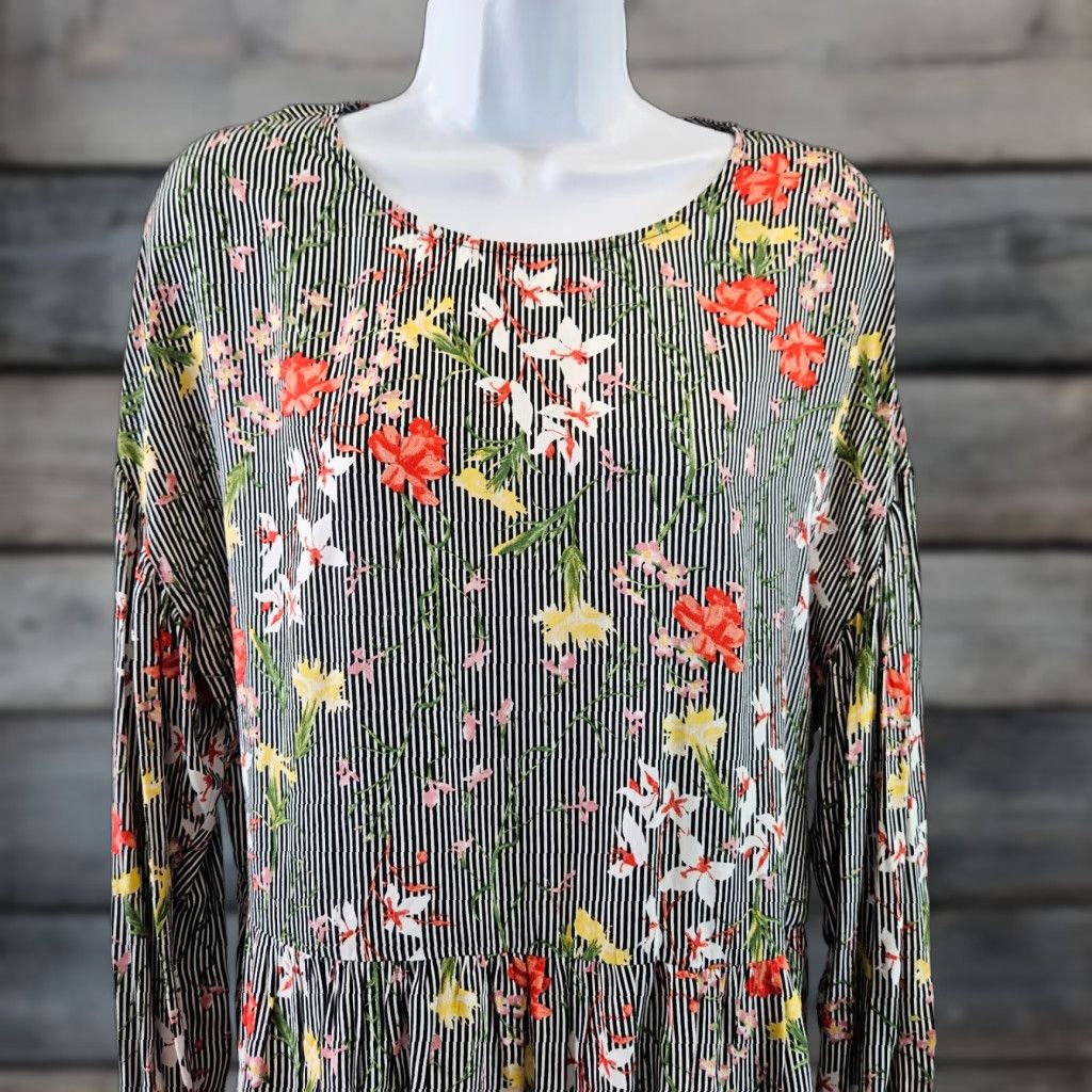 Pinko Pleione Womens Blouse Sz M Multicolor Floral Long Sleeve Rayon Peplum Top Til M Womens Size M / US 6-8 / IT 42-44 - 1 Thumbnail