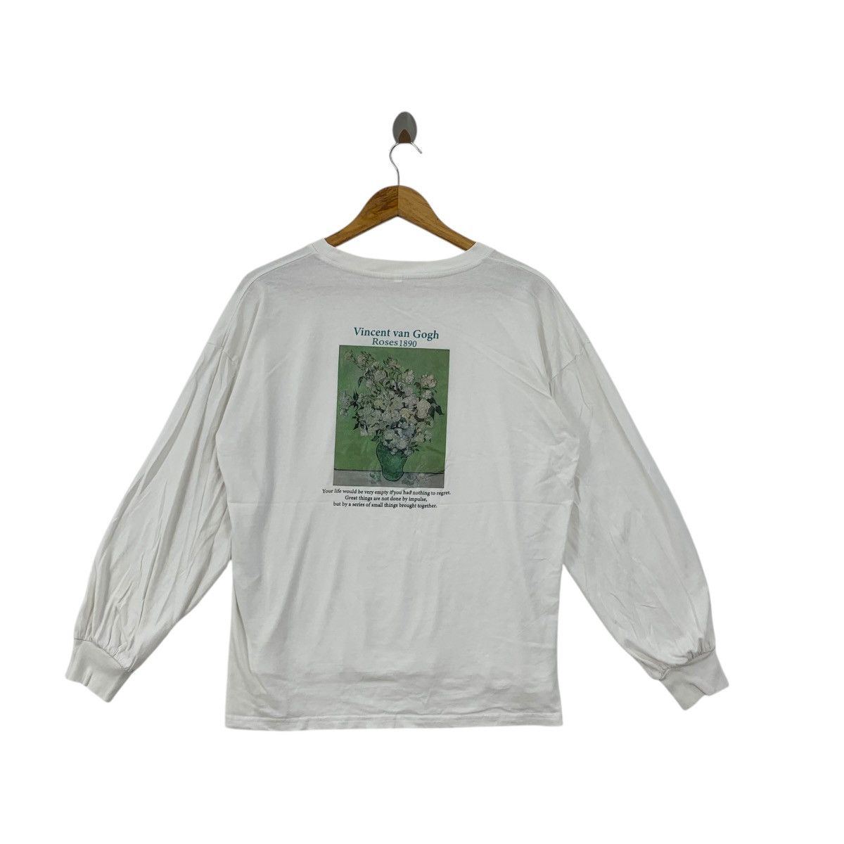 Vintage VINCENT VAN GOGH Roses 1890 Painting Poem Tee Shirt Top Size M / US 6-8 / IT 42-44 - 5 Thumbnail