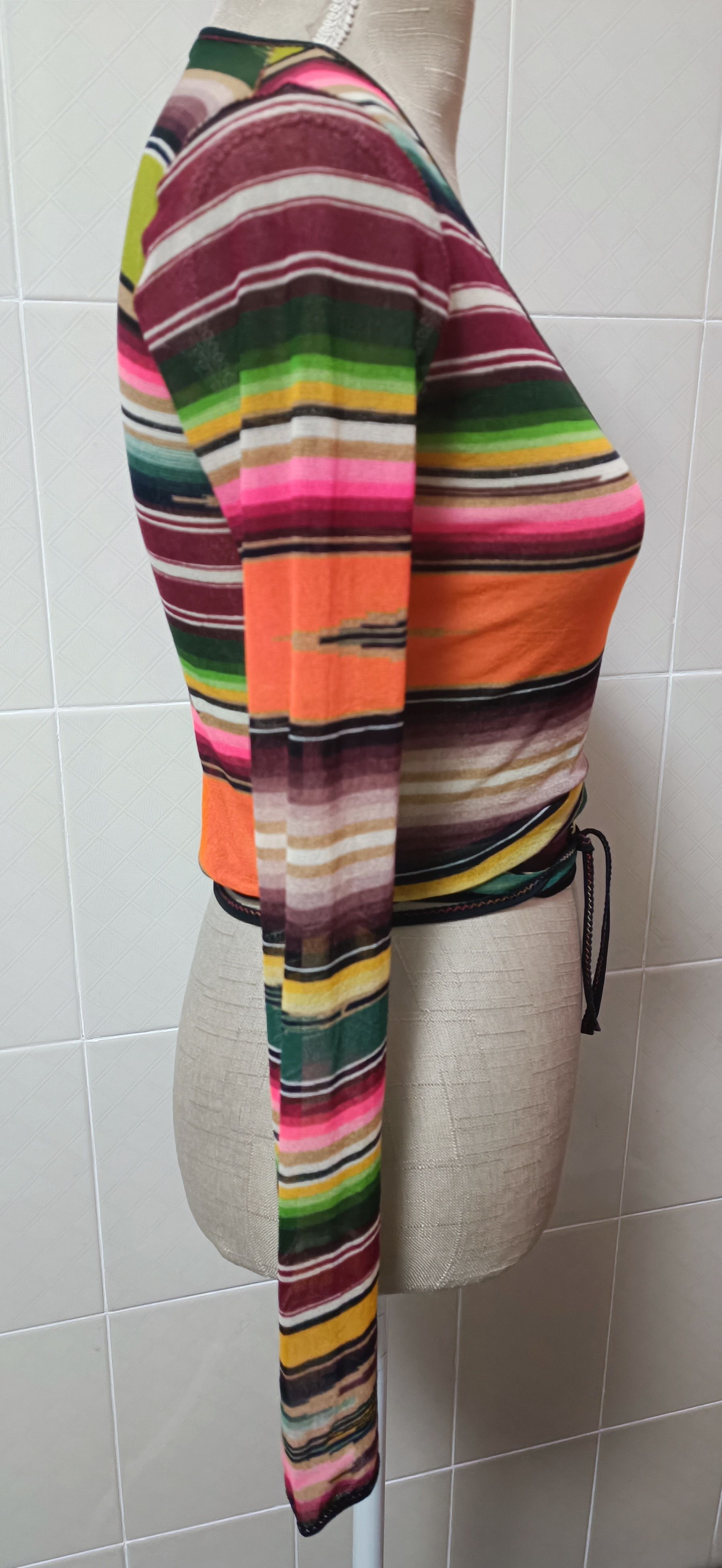 Jean Paul Gaultier SS2005 - Multicolor stripes mesh Crop top Size XS / US 0-2 / IT 36-38 - 4 Thumbnail