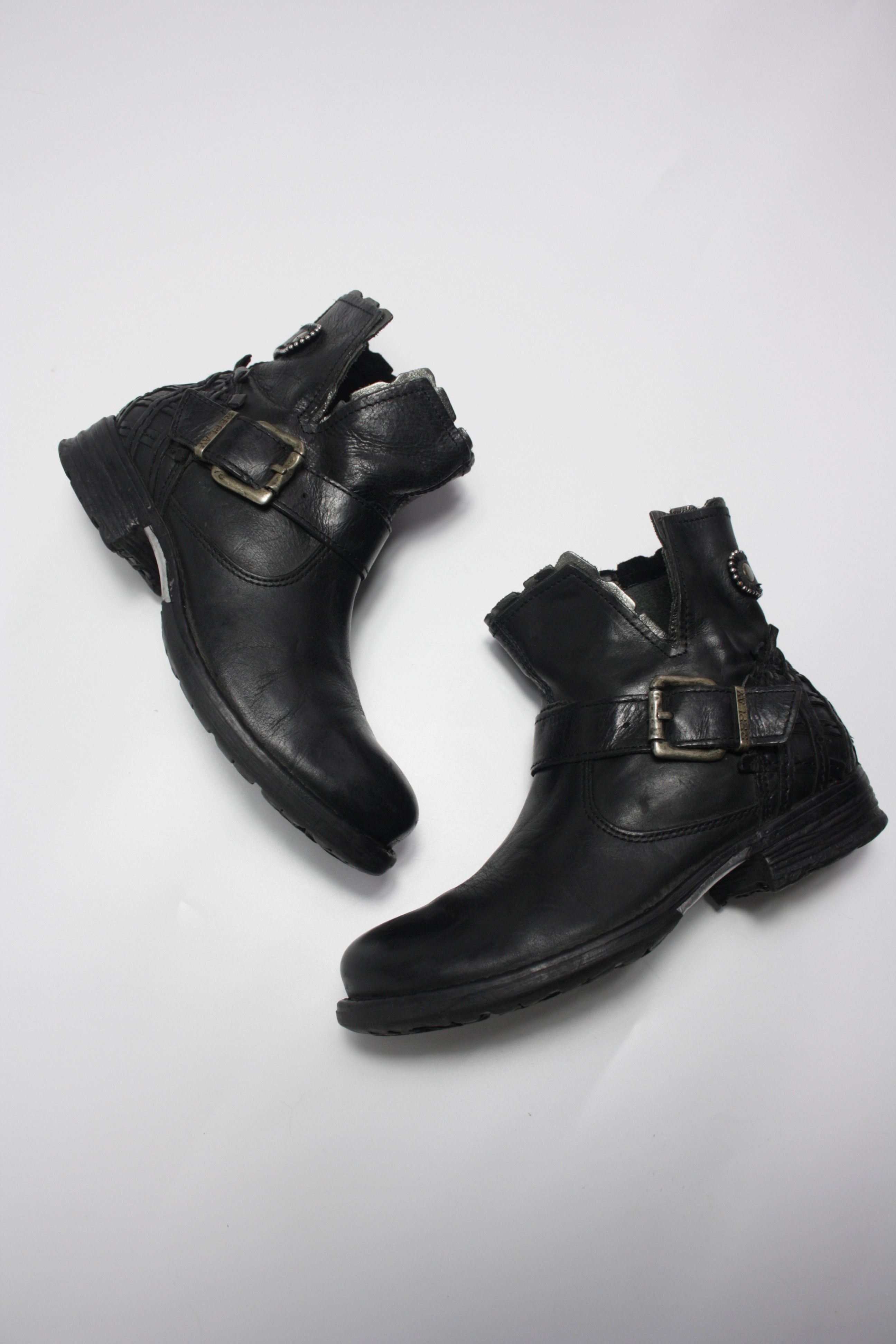 Replay × Vintage Replay Y2K Leather Buckle Strap Zip Ankle Boots Shoes Size US 7 / IT 37 - 3 Thumbnail