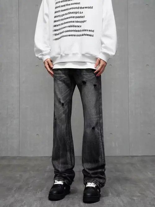 Japanese Brand × Jean High street ripped black and gray bootcut jeans Size US 32 / EU 48 - 2 Thumbnail