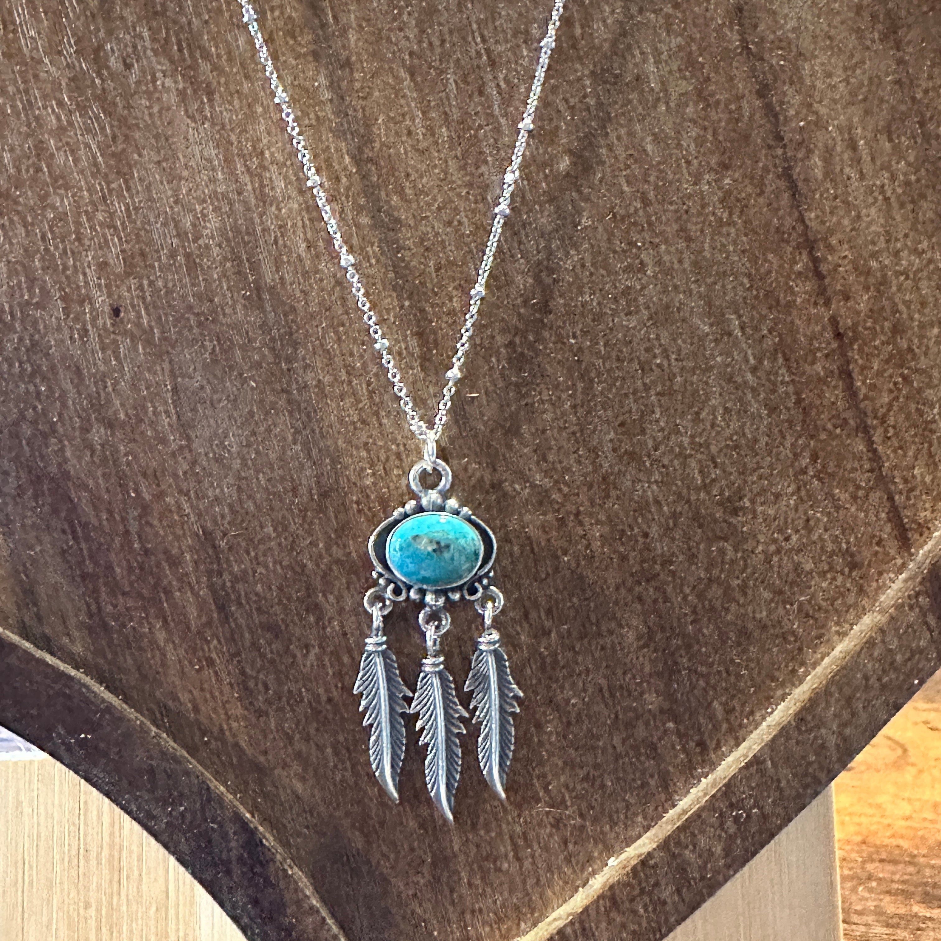 Other Navajo Turquoise Feather Pendant Necklace in Sterling Silver Size ONE SIZE - 1 Thumbnail