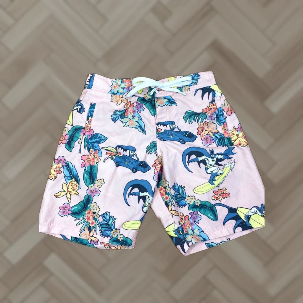 DC Comics VINTAGE Batman Floral Hawaiian Swim Trunks Board Shorts Sz Men's S #1602 Size US 29 - 1 Thumbnail