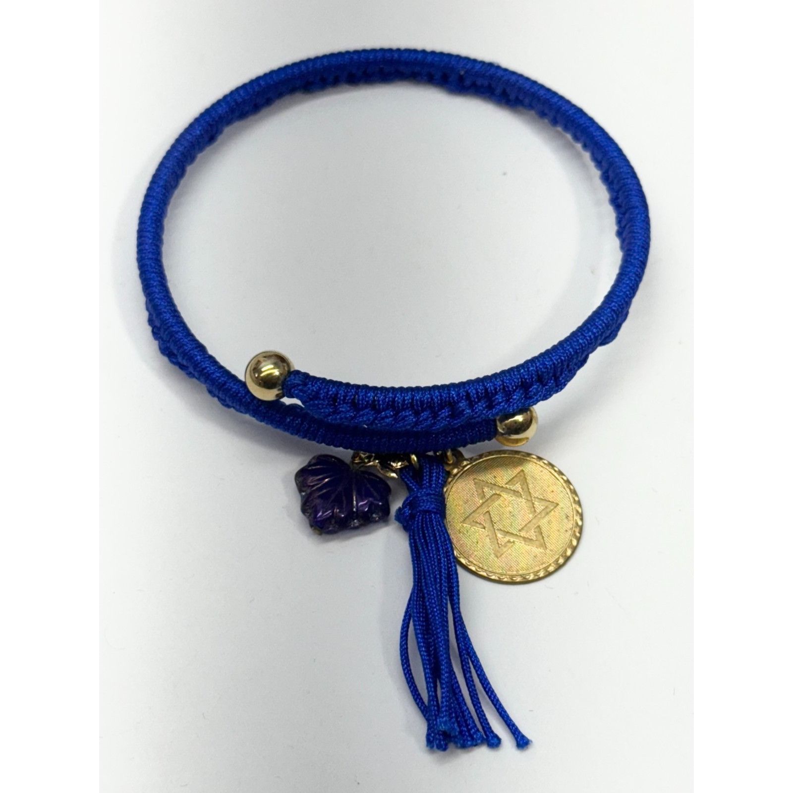 Vintage Vintage blue Jewish star glass leaf charm tassel bracelet ba Size ONE SIZE - 1 Thumbnail