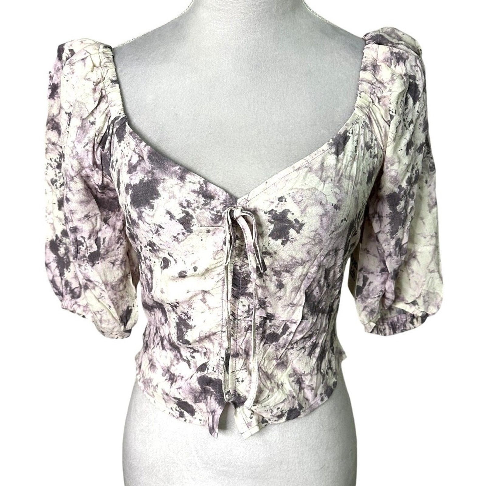 Other Open Edit Puff Sleeve Tie Front Smocked Blouse Floral S NWT Size S / US 4 / IT 40 - 2 Thumbnail