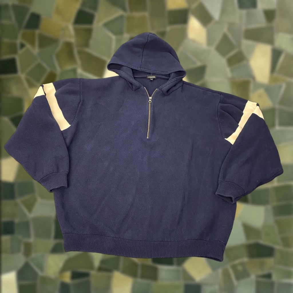 Vintage VINTAGE J. Peterman Sweater Shirt Mens XL Navy 1/4 Zip Hooded Striped Knit Cotton Pullover Mens XL Navy Knit Shirt Size US XL / EU 56 / 4 - 1 Thumbnail