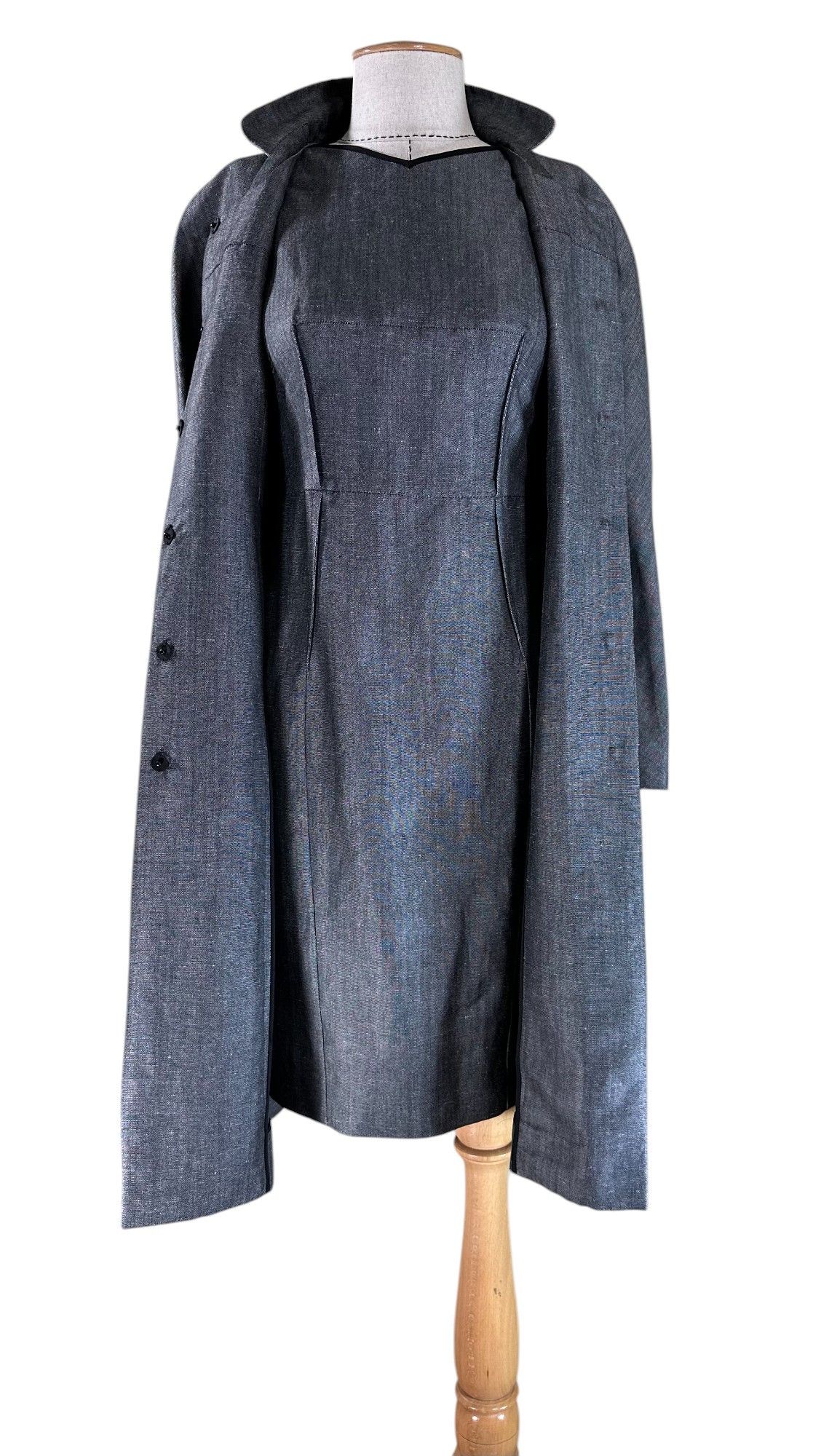 Valentino Grey Linen Suit Dress and Coat/Long Blazer Size XS / US 0-2 / IT 36-38 - 6 Thumbnail