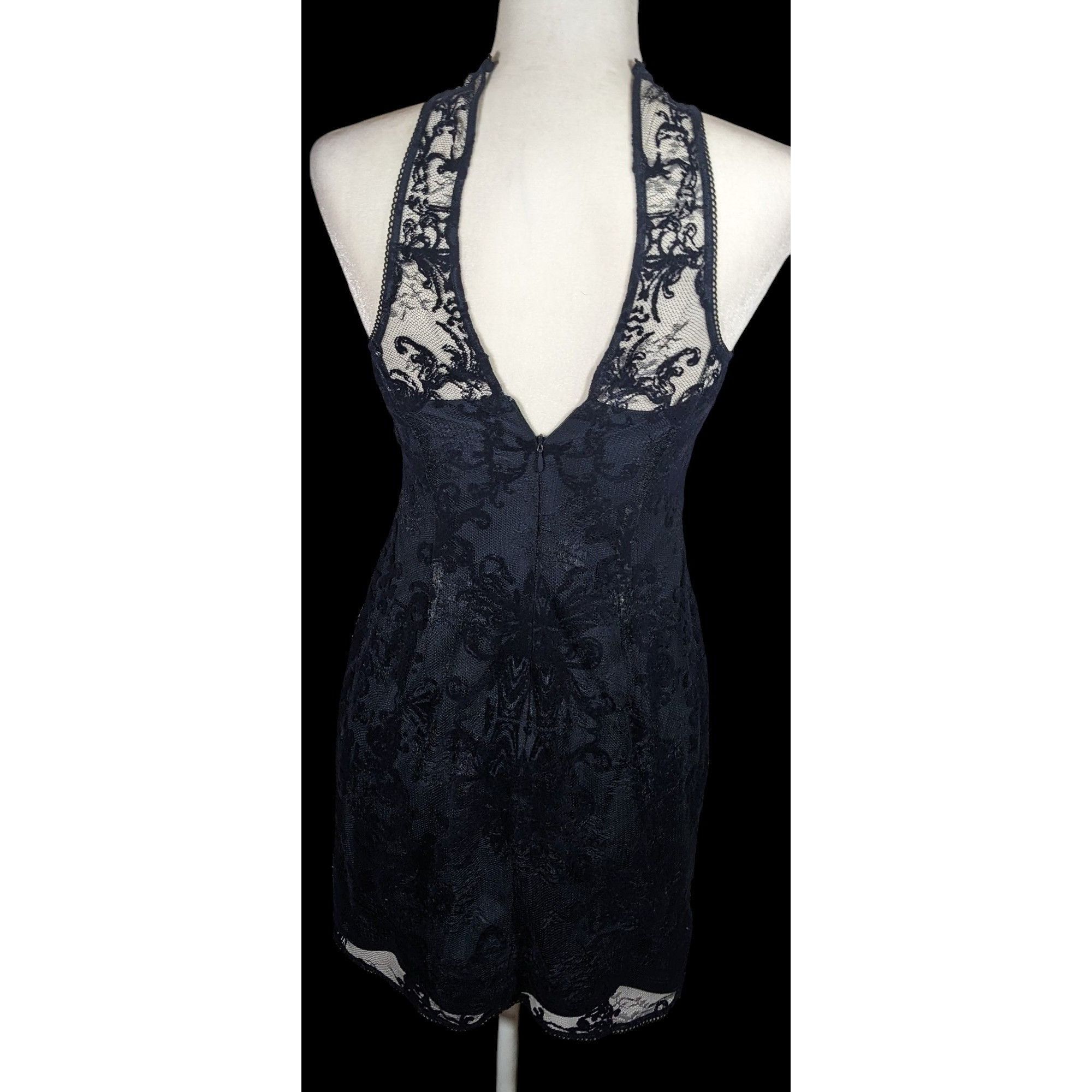 Adrianna Papell Adrianna Papell Dark Blue Floral Lace Dress Size S / US 4 / IT 40 - 2 Thumbnail