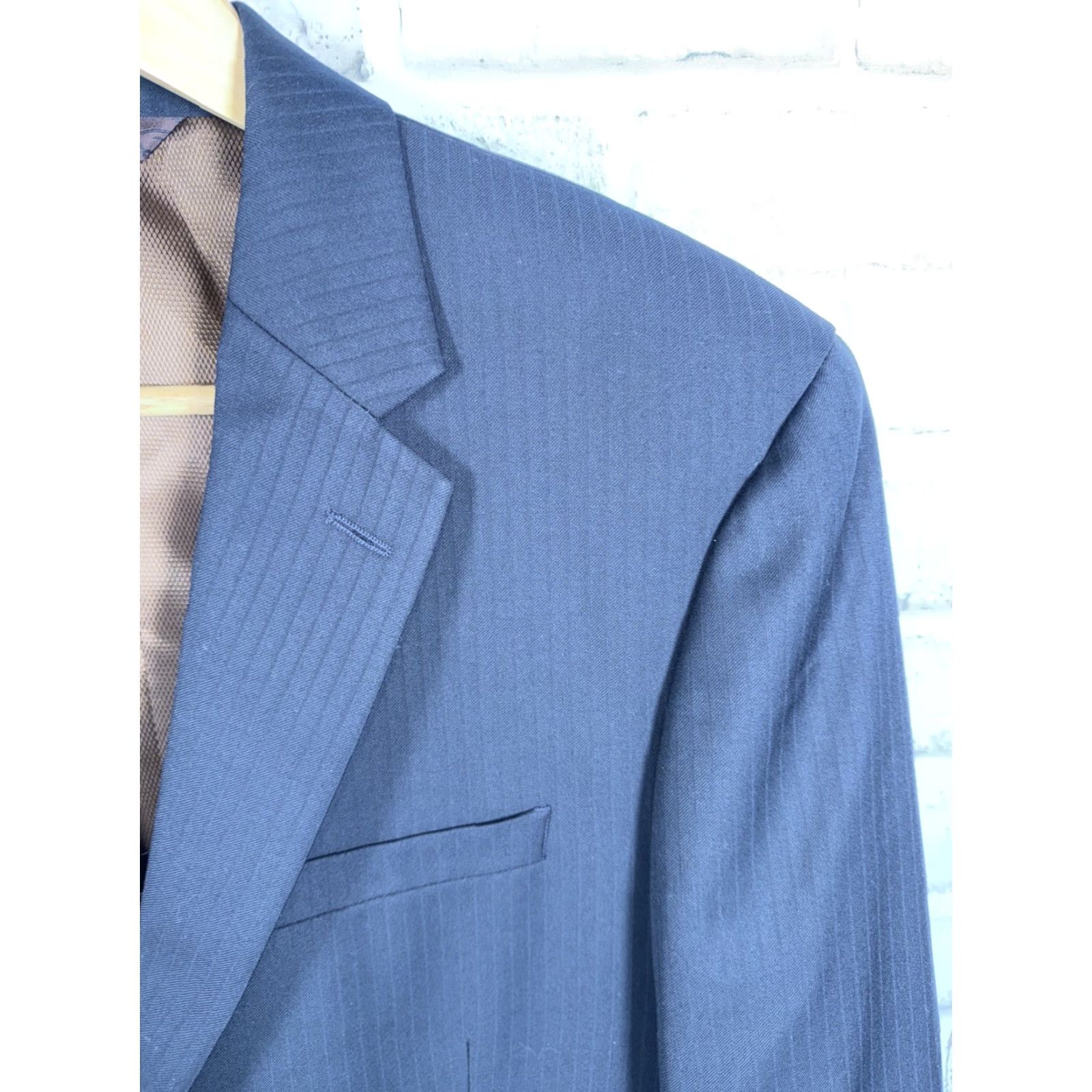 Vintage Caravelli Navy Suit Jacket 38R Regular Blue 2-Button Notch Lapel Men 1 Piece Italy Dress Coat Size 38R - 2 Thumbnail