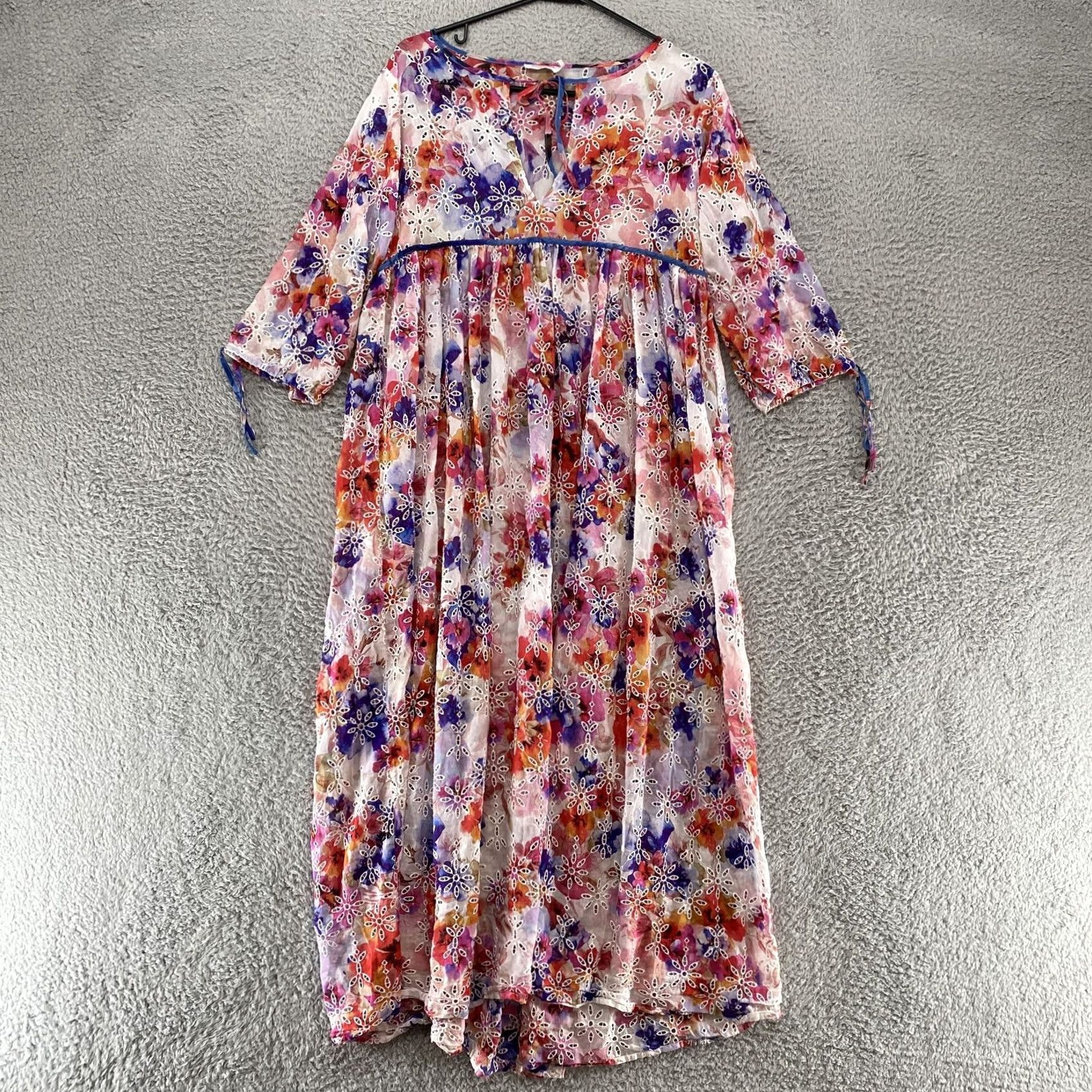 Johnny Was Johnny Was Midi Dress Womens XS Embroidered Floral Boho Cotton Silk Empire Dress Size XS / US 0-2 / IT 36-38 - 2 Thumbnail