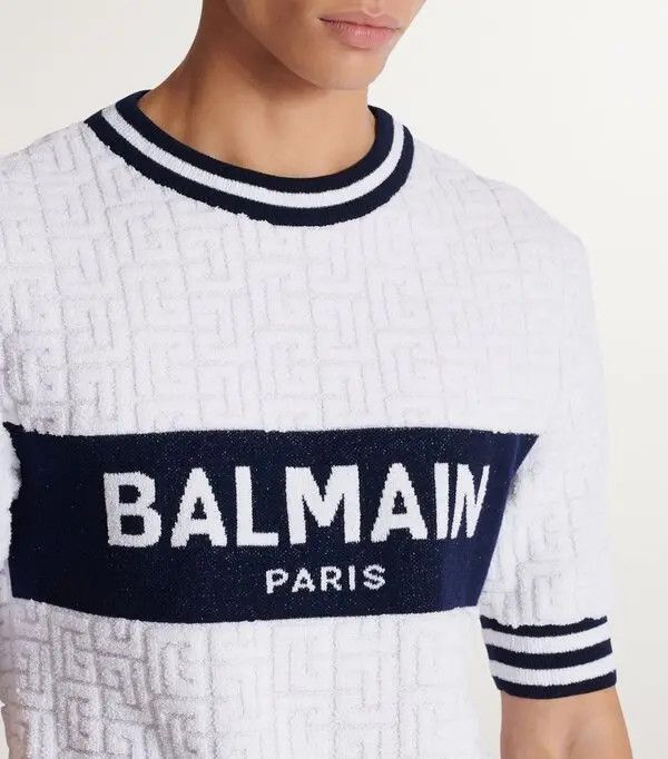 Balmain o1s1wg110925 Wool Cotton Logo T-Shirt in White Size US XL / EU 56 / 4 - 5 Thumbnail