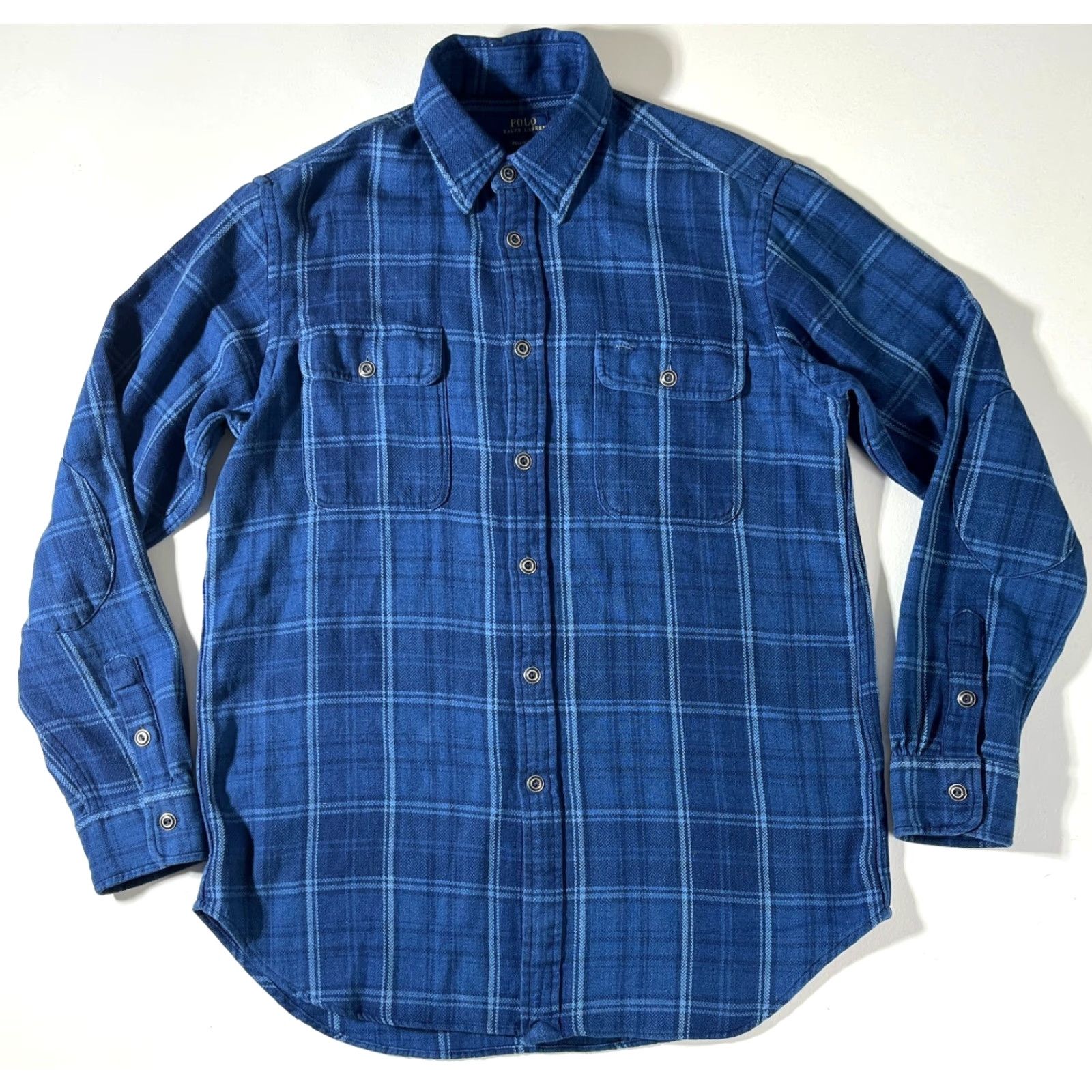 Polo Ralph Lauren Polo Ralph Lauren Men's Button-Up Shirt L Long Sleeve Flannel Plaid Blue Elbow Patches Casual Vintage–Classic, Americana, Designer Mens Size US L / EU 52-54 / 3 - 3 Thumbnail